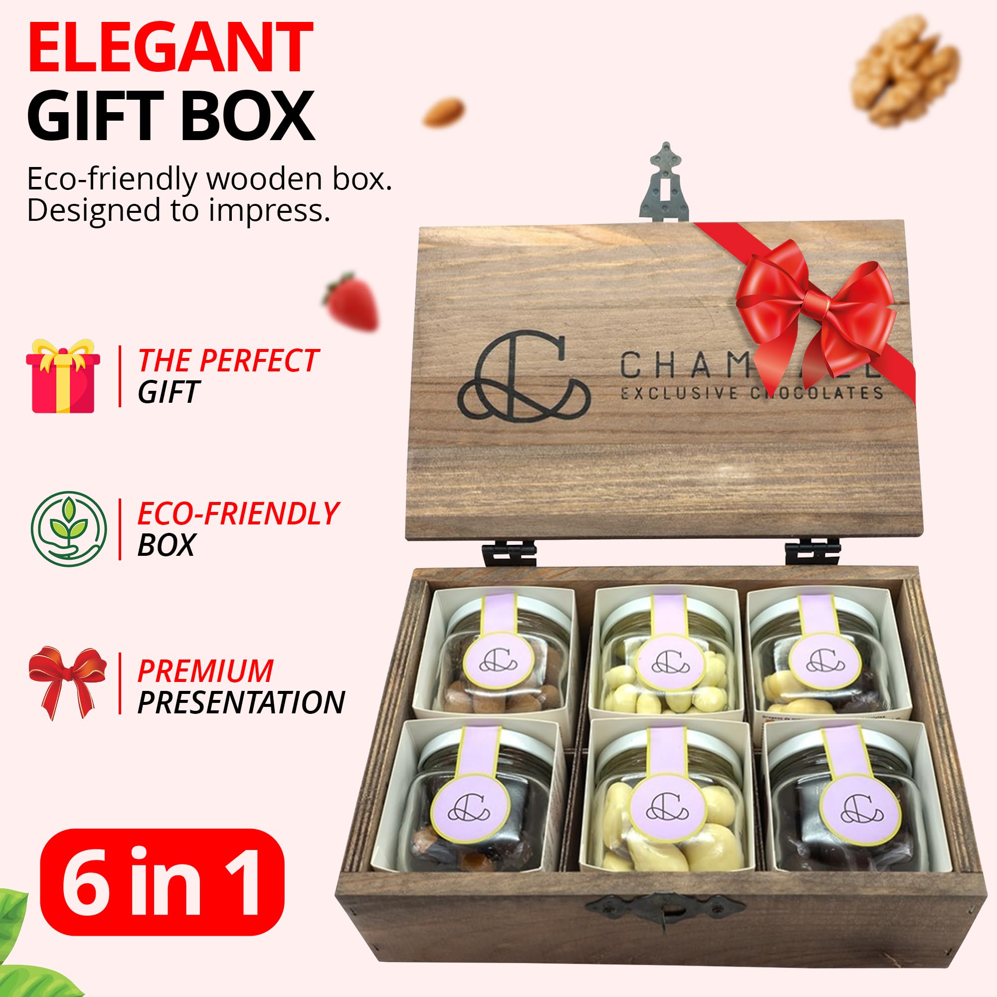 CHAMBALL Caja de Bombones Gourmet – Chocolates Originales para Regalar con Fresas, Naranja, Almendras, Pistachos y Nueces, Artesanales | Bombones para regalar, Chocolate Belga, Caja Regalo Chocolate