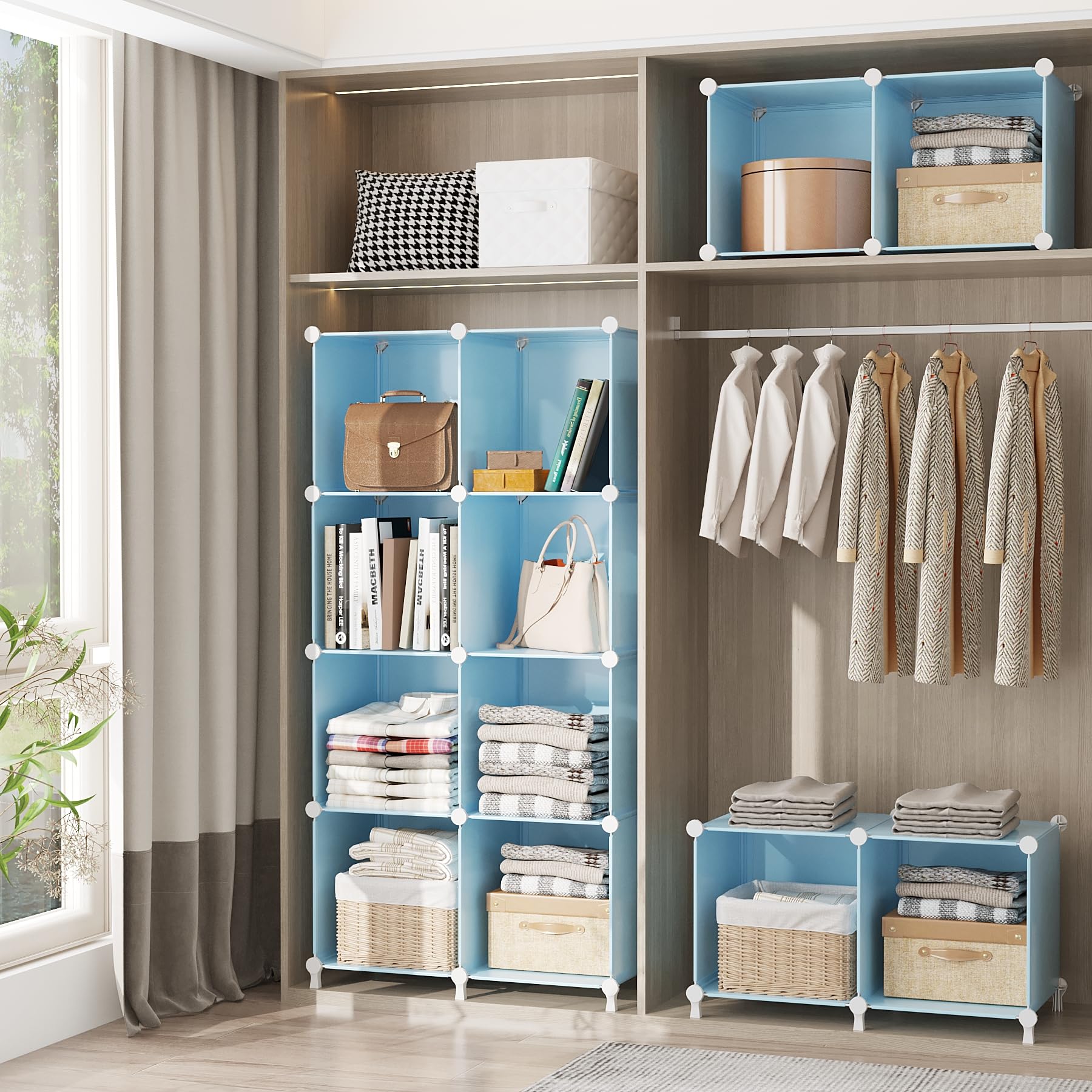 AWTATOS Organizzatore per armadio portatile per bambini, impilabile, 6 cubi, organizer per vestiti, per camera da letto, casa, blu