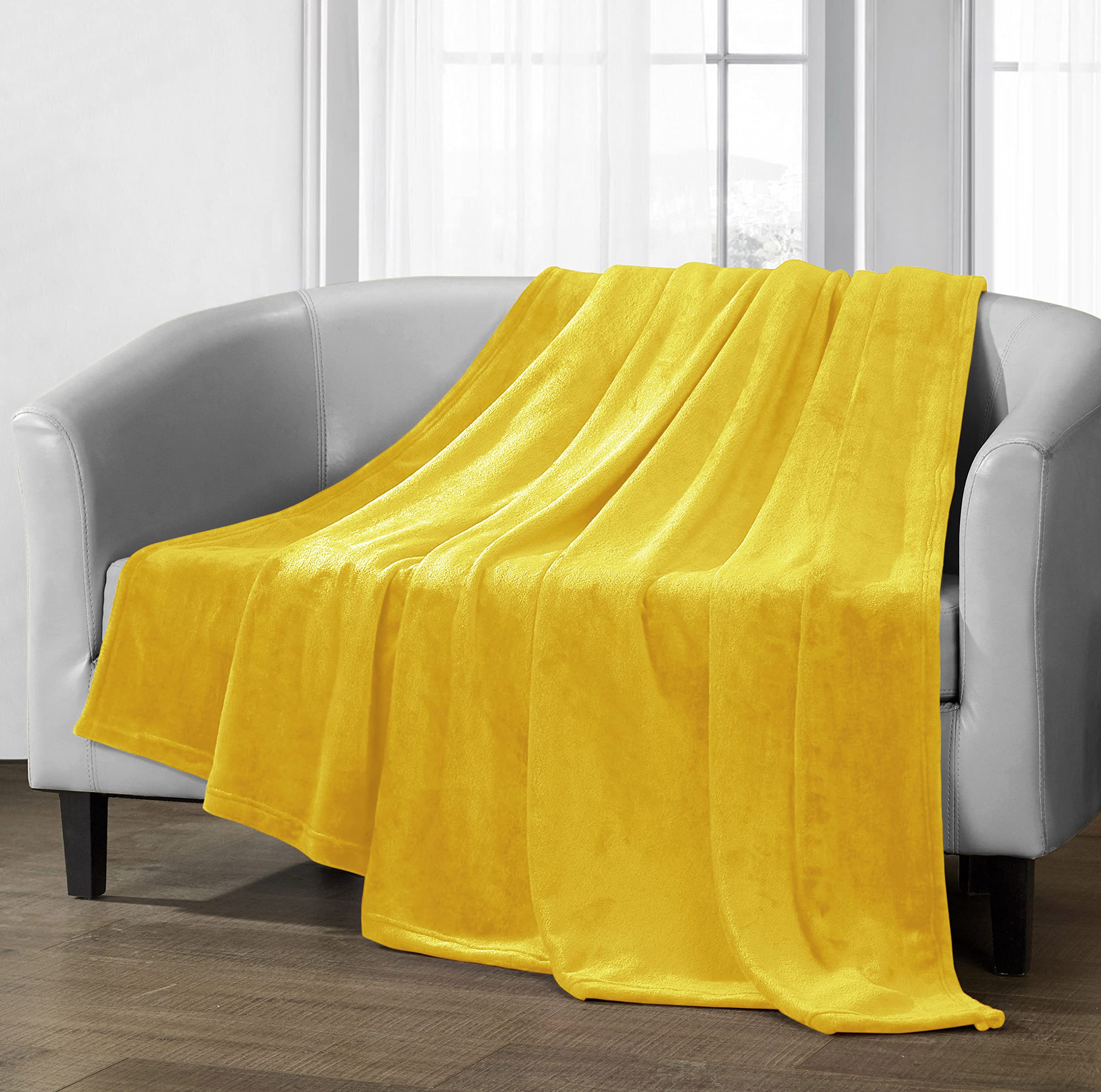 HBS Ltd Soft Faux Velvet Fur Mink Super Soft Throw Over Sofa Bed Blanket Large Double King (Mustard, 200cm x 240cm)