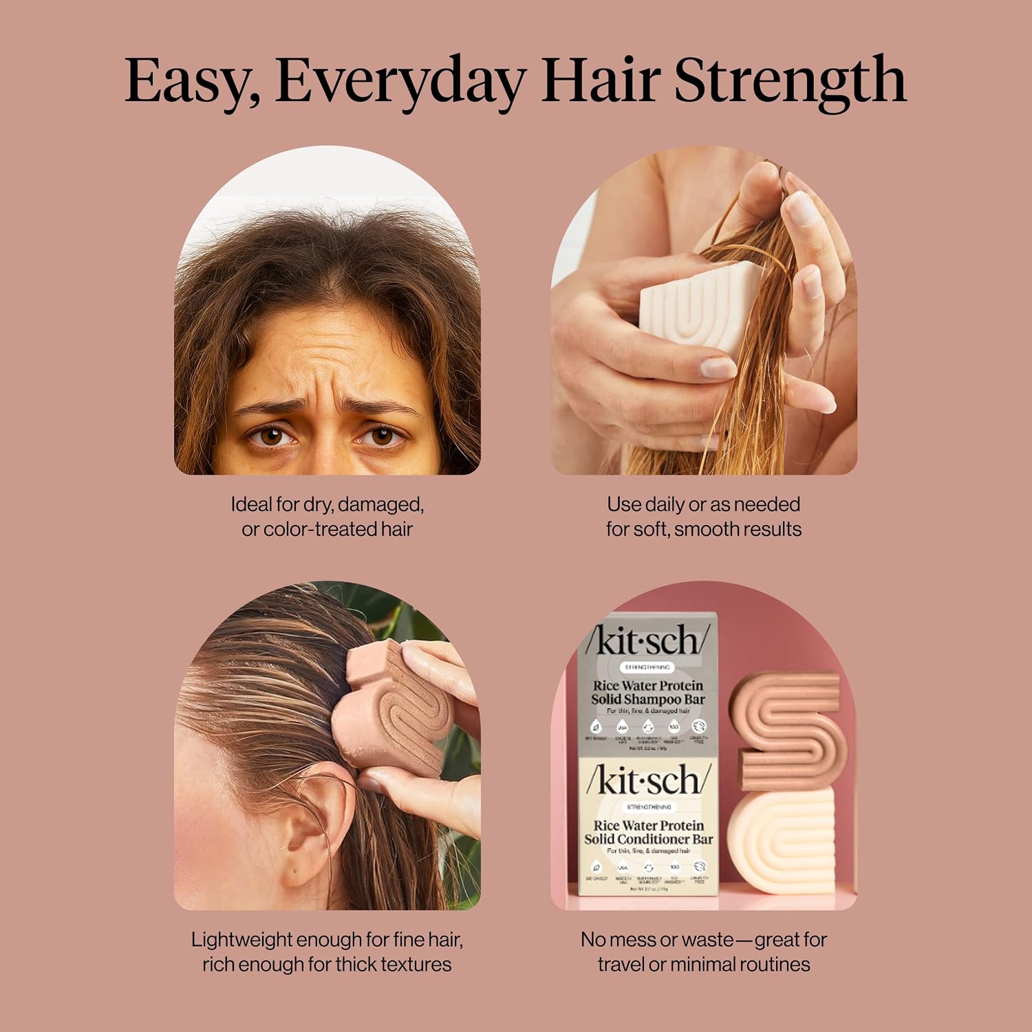 Kitsch Rice Water Protein Shampoo & Conditioner Set with Volumizing Dry Shampoo Powder – 3-Piece Hair Care Bundle image 3