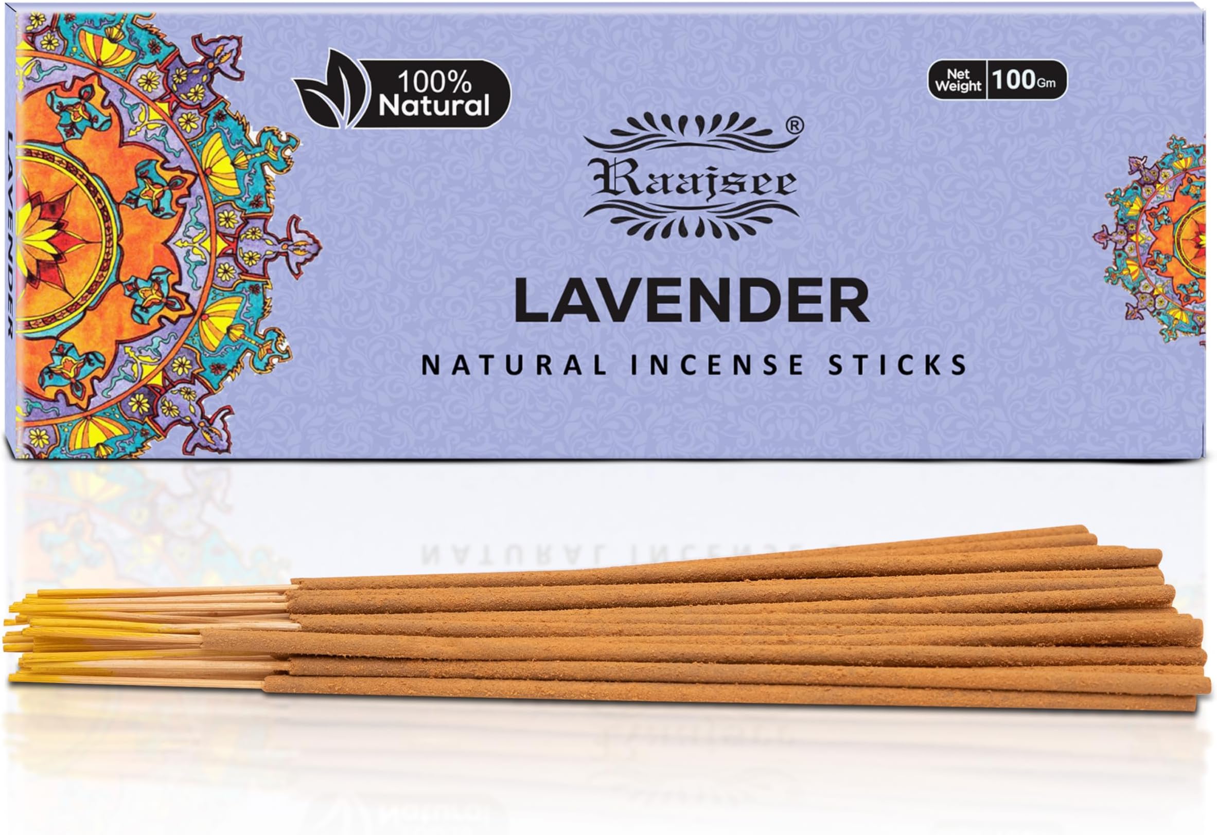 raajsee Lavender Incense Sticks 100 Gm Pack-100% Pure Organic Natural Hand Rolled Free From Chemicals-Perfect For Church,Aroma therapy,Relaxation,Meditation,Positivity & Sensual Therapy 100 gms pack