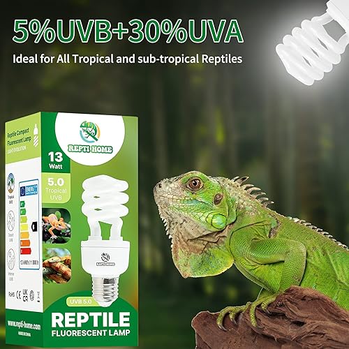 Miniatura 5 de UVB Luz de Reptil 5.0, Bombilla UVA UVB de 13W Tropical y Sub-Tropical para Reptiles, Lámpara Fluorescente Compacta Tropical para Terrario, Bombilla