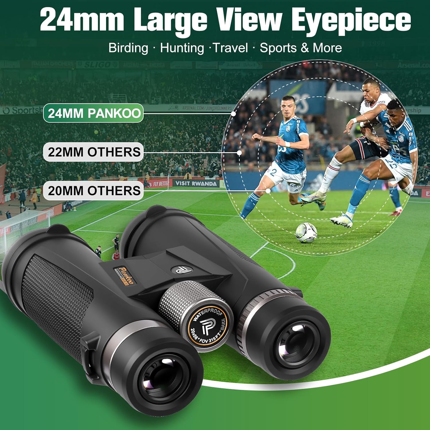 Pankoo 20x56 Binoculars for Adults High Powered - Large View Waterproof Binoculars with Clear Low Light Vision - Compact Binocular Essentials for Hunting Camping Cruise Travel Bird Watching Sports
