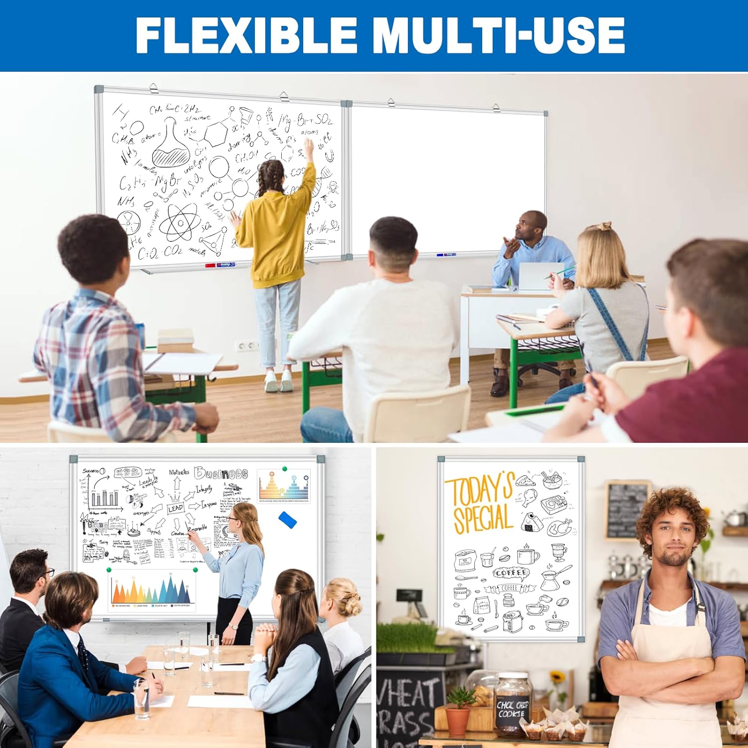 Magnetic White Board Dry Erase Whiteboard for Wall 60"x48" (2pcs) Aluminum Frame Hanging White Boards for Presentation, Teaching, Memo, Display