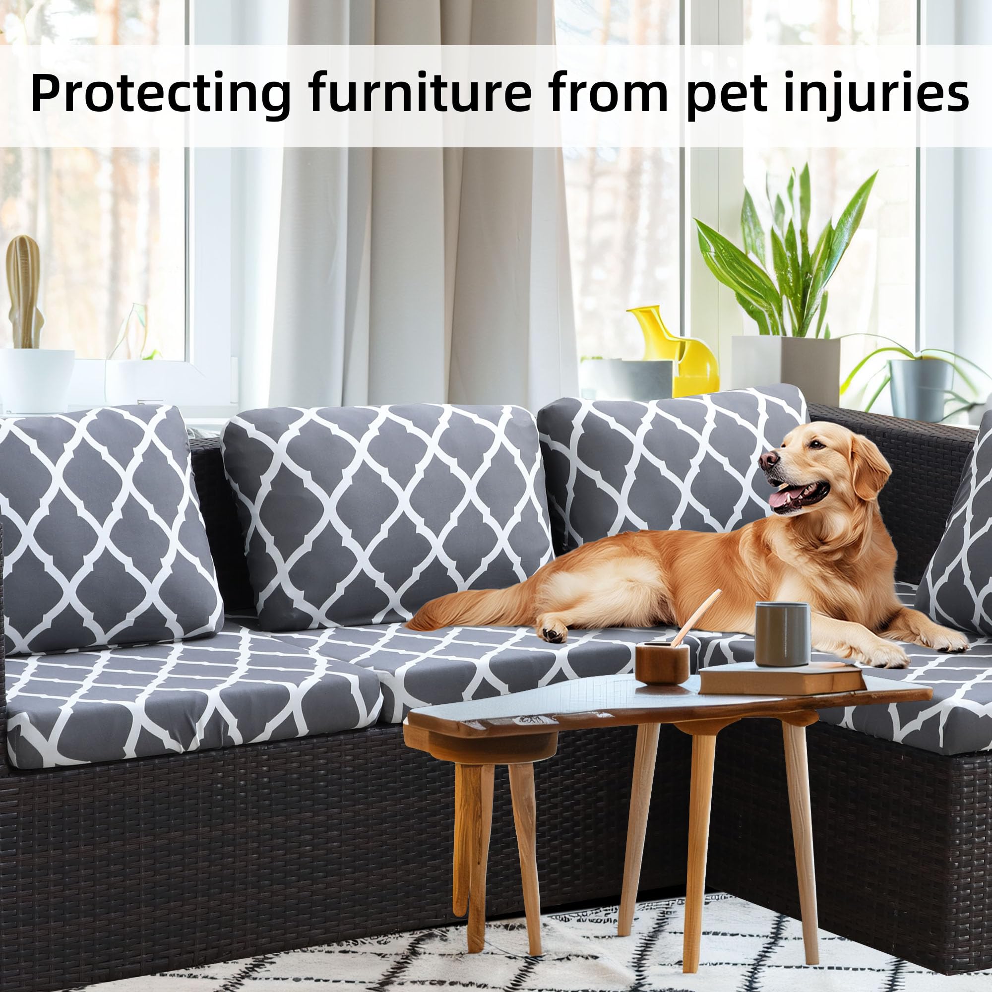 8 fundas elásticas de cojín para patio, fundas de repuesto para sofá al aire libre, fundas de cojín para muebles de patio, protector de muebles lavable y reutilizable (BTC02-gris, solo funda)