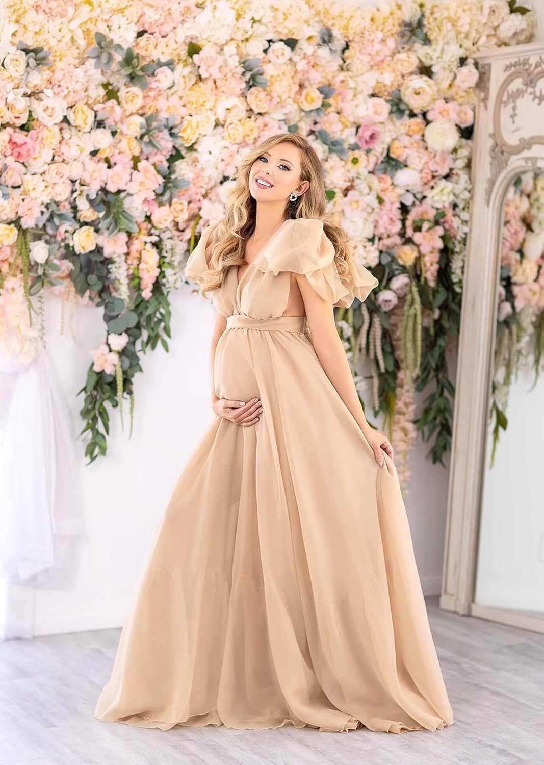 Maternity Photoshoot Dresses for Pregnant Women Flowy Chiffon Maternity Robe Elegant Pregnancy Gowns for Baby Shower