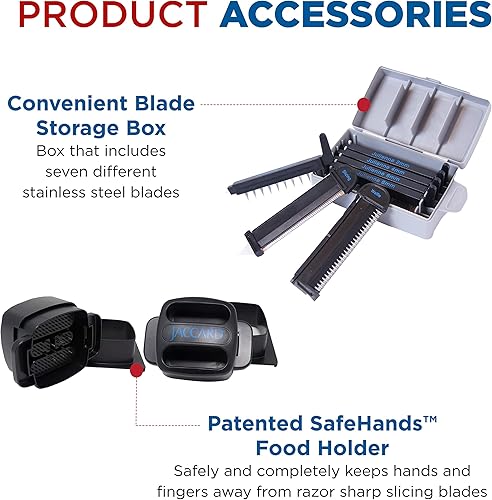 Miniatura 4 de Jaccard SafeHands - Cortador de mandolina de acero inoxidable, picador de alimentos, picador compacto de verduras con siete cartuchos de hoja