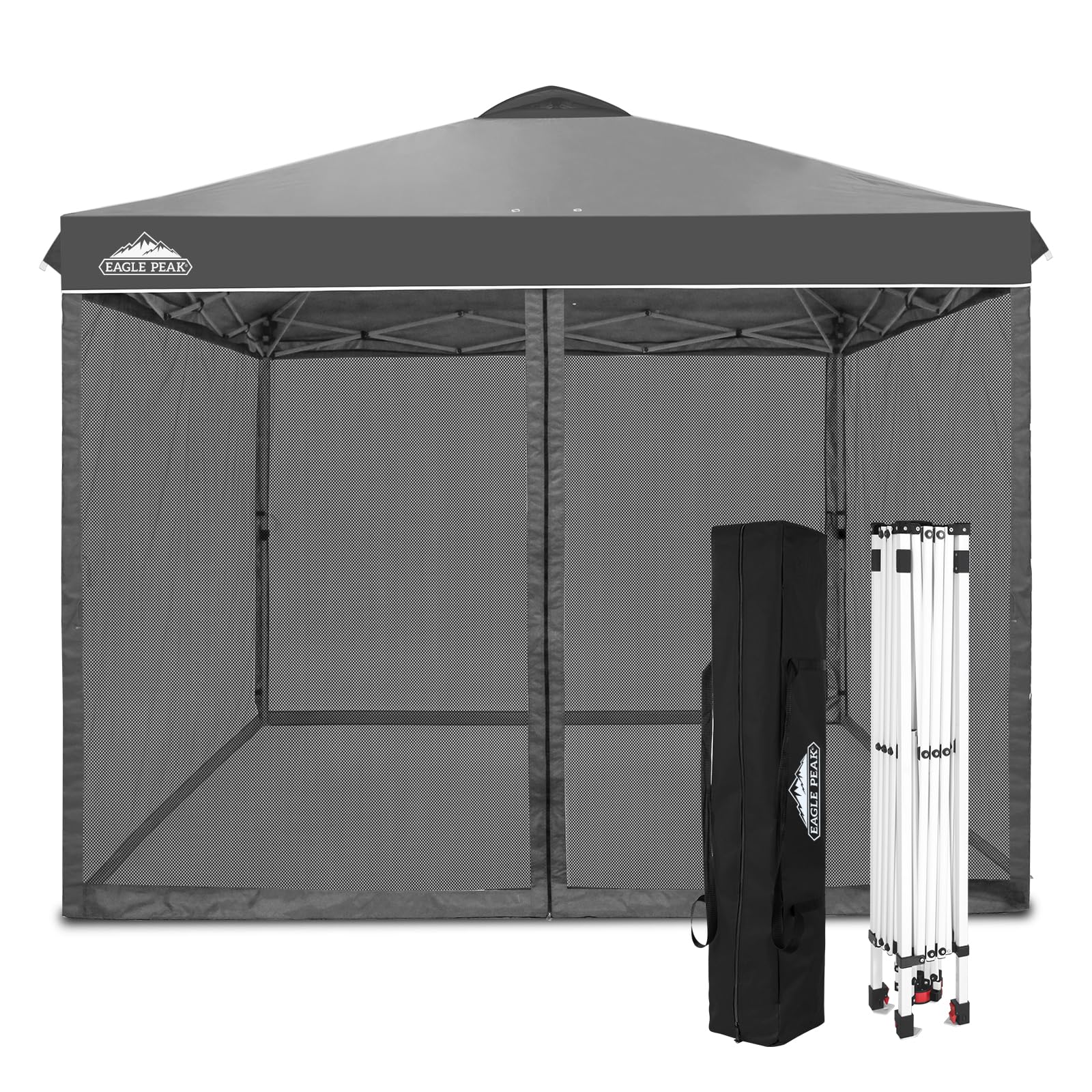 EAGLE PEAK 10x10 Outdoor Easy Pop up Canopy with Netting, Instant Screen Party Tent with Mesh Side Walls, Gray