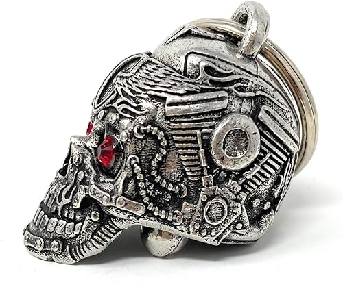 Miniatura 2 de Bravo Bells Motorhead Skull Diamond Bell - Accesorio de campana de motociclista o llavero para buena suerte en la carretera, plateado