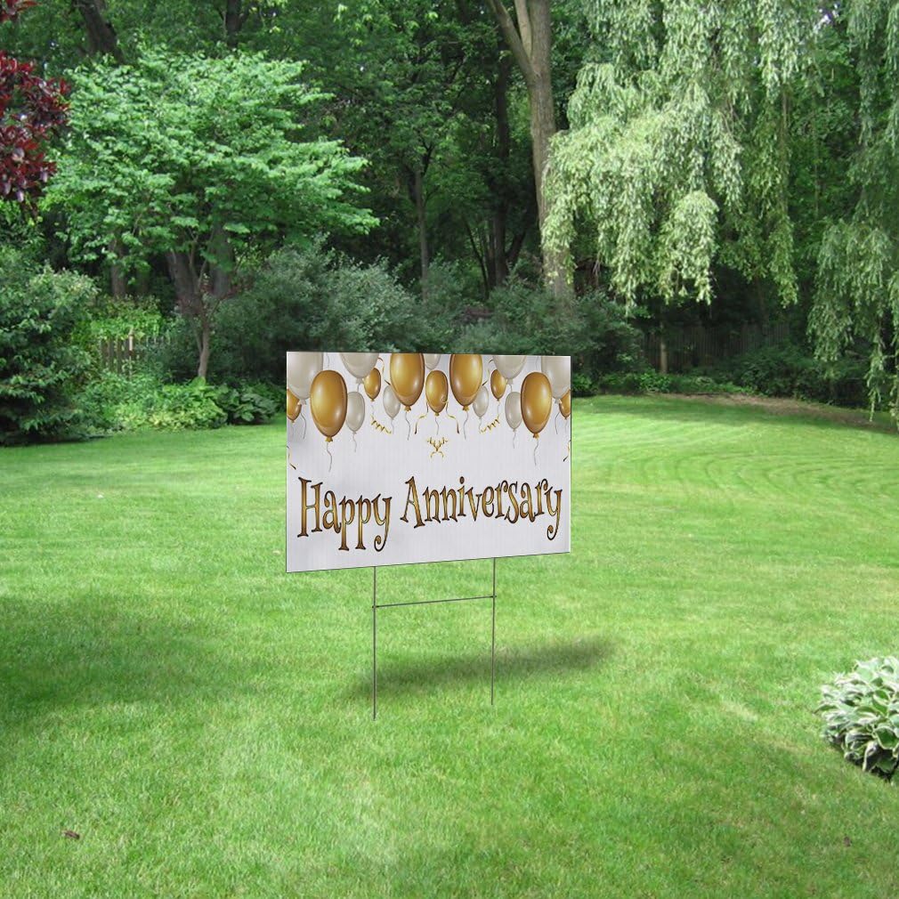 Weatherproof Yard Sign Happy Anniversary Advertising Printing B White Lawn Garden 18x12 Inches 2 Sides Print
