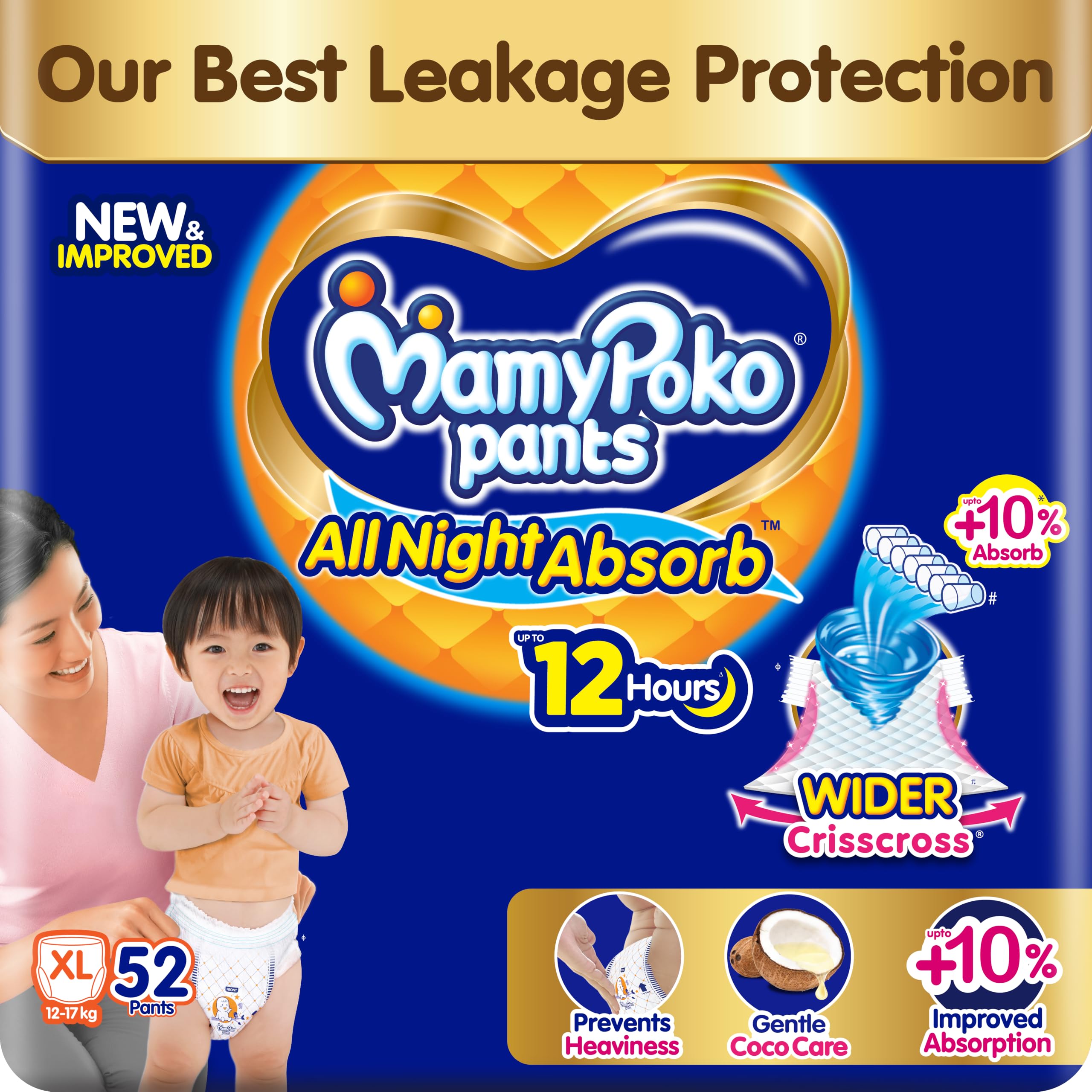 New Mamypoko Pants Premium All Night Absorb| Pant Style Baby Diapers X- Large Size(XL), 52 Count, Ideal for 12-17Kgs|1 Diaper= Upto All Night Absorption now with 10% increased power|Wider Crisscross Sheet|Gentle Coco Care| 12hr Leakage Protection| Prevents Heaviness.-image-29
