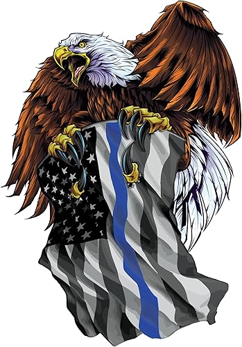 Calcomanía de bandera de águila patriótica delgada con línea azul (24 x 16 pulgadas)