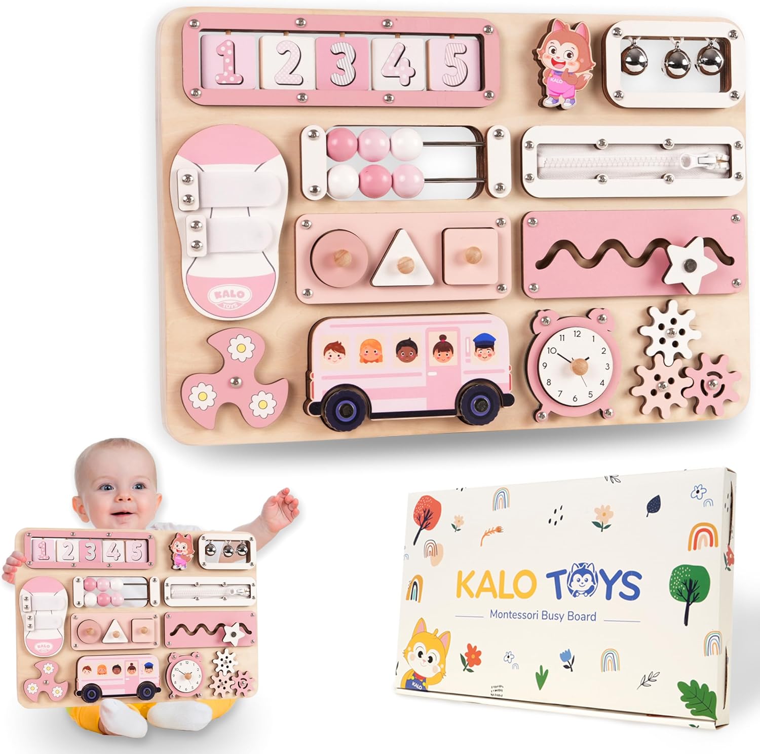 Large Montessori Busy Board for Baby & Toddlers 1-3 — 17-Inch Wooden Sensory Activity Board — Fine Motor Skills & Early Learning Educational Toy for 1 2 3 Year Old, Travel Friendly & Safe