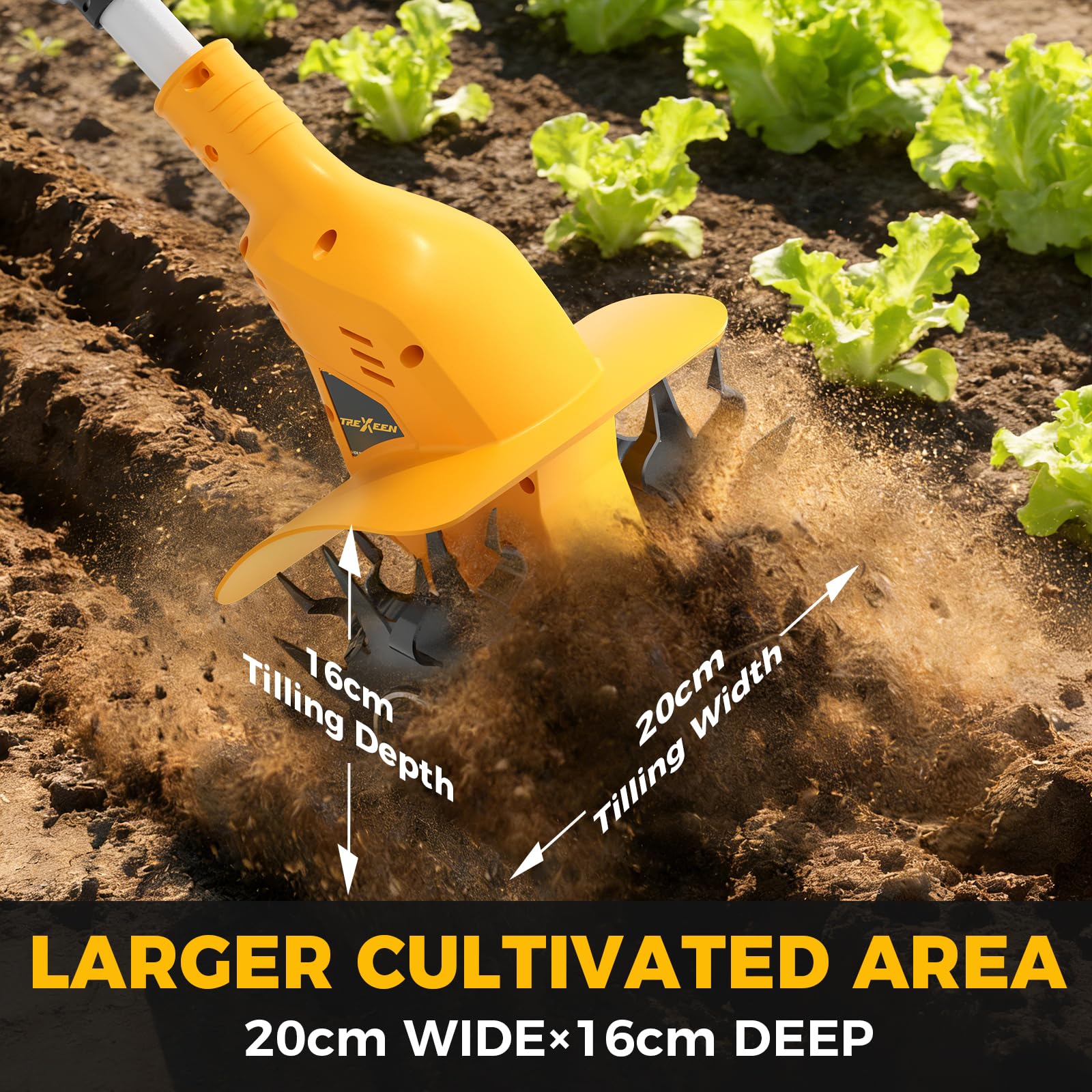 Motoazada Eléctrica de 21 V, Cultivador de Jardín, 360 RPM, con 2 Baterías de 3,0 Ah y Cargador, Ancho de Trabajo de 20 Cm, Profundidad de 16 Cm, Motoazada para Suelos