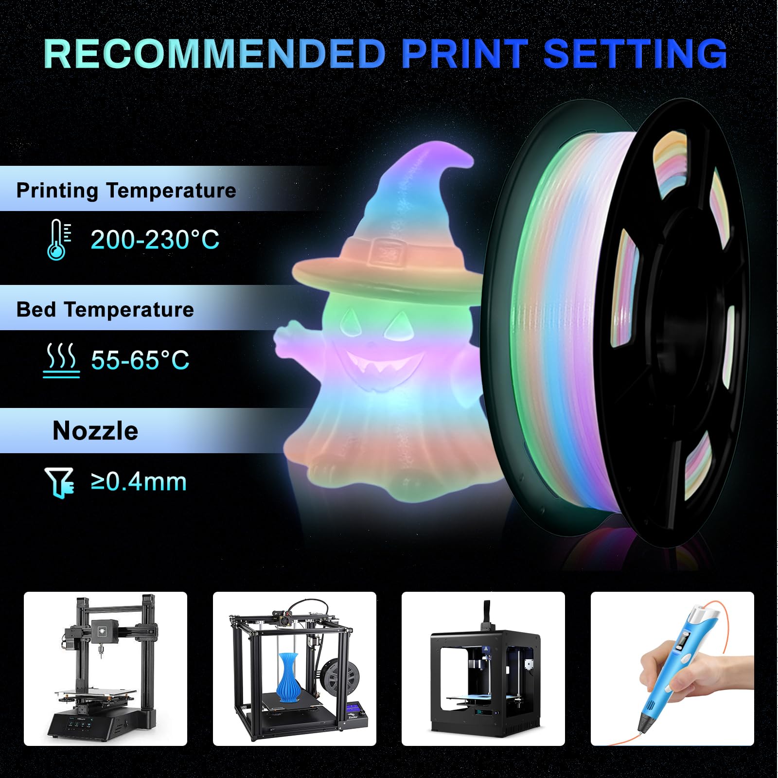 Glow in the Dark 3D Printer Filament - Multicolor Set -6 Glow in the Dark 3D Printer Filament - Multicolor Set -6