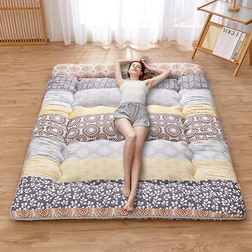 Aigbiot Colchón de futón japonés plegable de tatami, tapete de dormir enrollable con funda lavable para adultos, niños, invitados, individual,