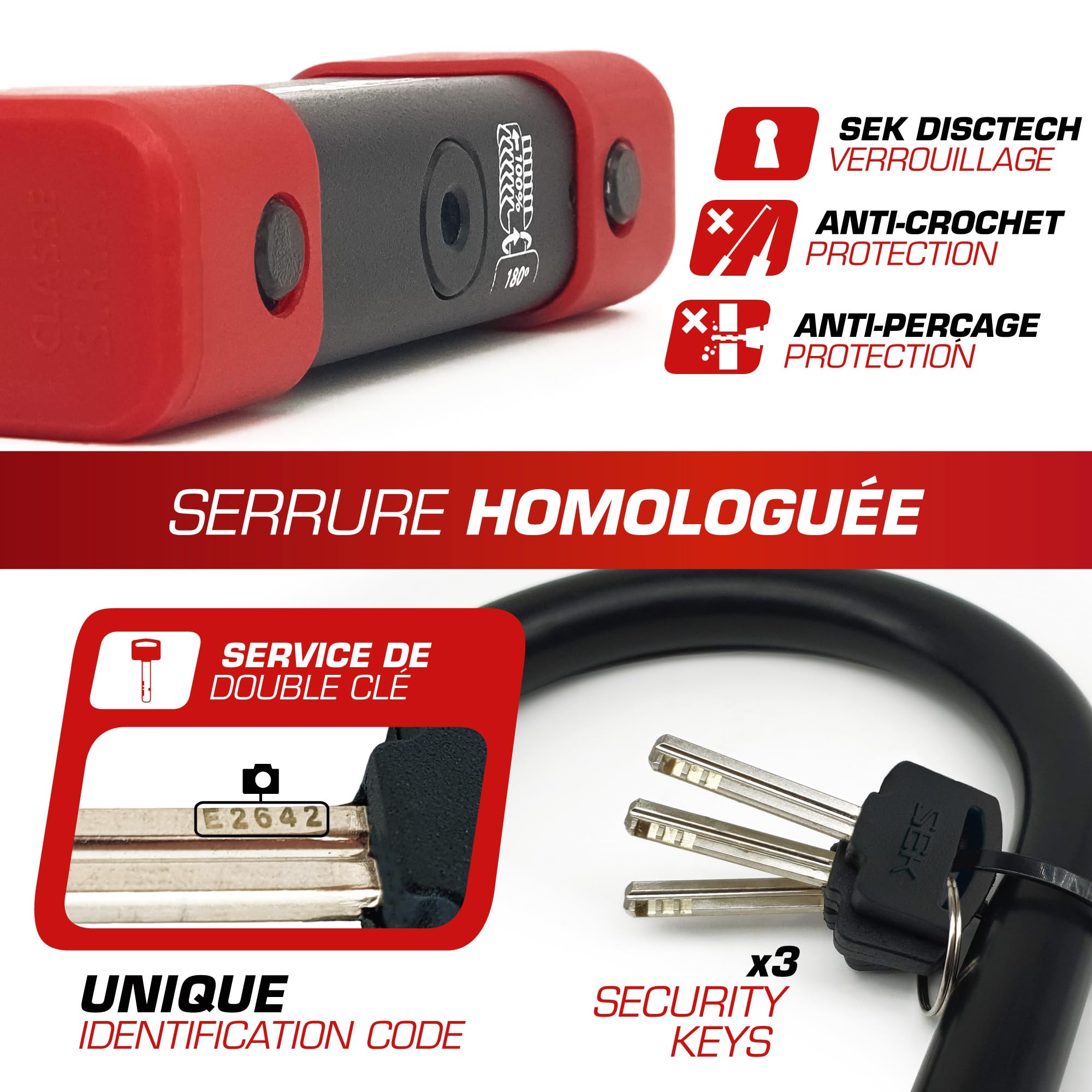 RADIKAL RK300R Antivol Moto et Vélo Premium Homologué SRA, U Ø18mm en Acier Cémenté, Blocage Haute Sécurité, Double Verrouillage, Revêtement Protecteur, Antivol Vélo Électrique Scooter, 85x300mm