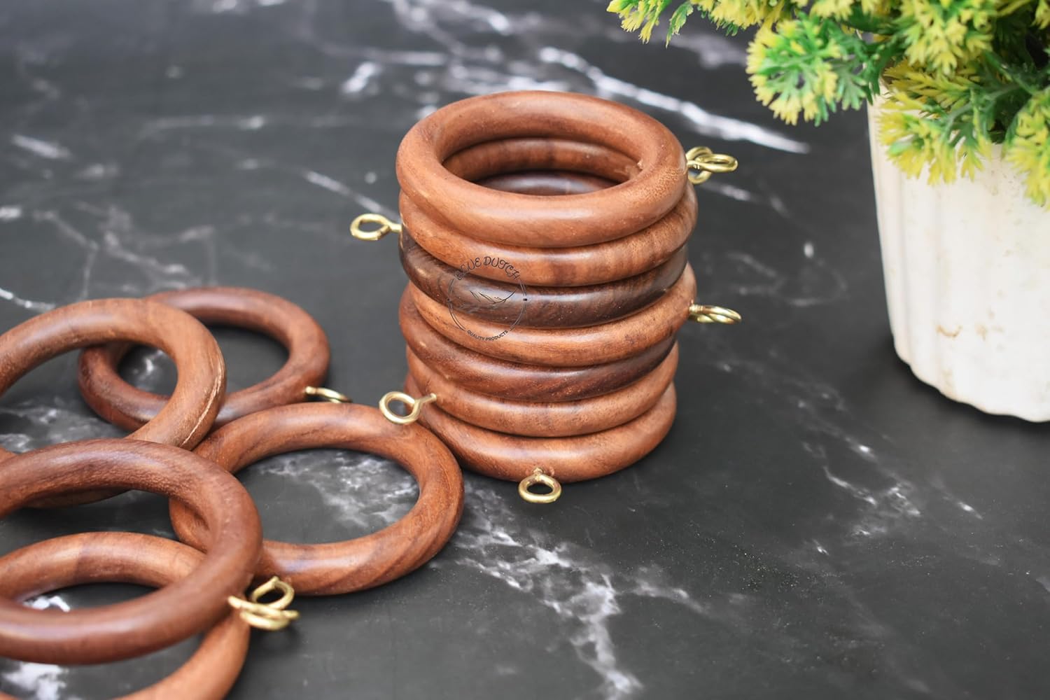 Classic Wooden Curtain Rings - Set of [24, 48, 100] - Rustic Charm for Your Home Décor - Smooth Gliding, Easy to Install - Sustainable Wood Material - [BLUE DUTCH ARTS] (48), Medium, Rosewood