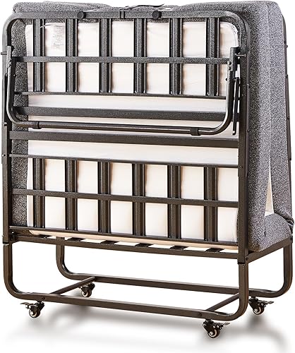 AbyssZen Cama plegable con colchón, marco de cama individual de 75 x 38 pulgadas, cama plegable portátil para adultos enrollables para invitados,