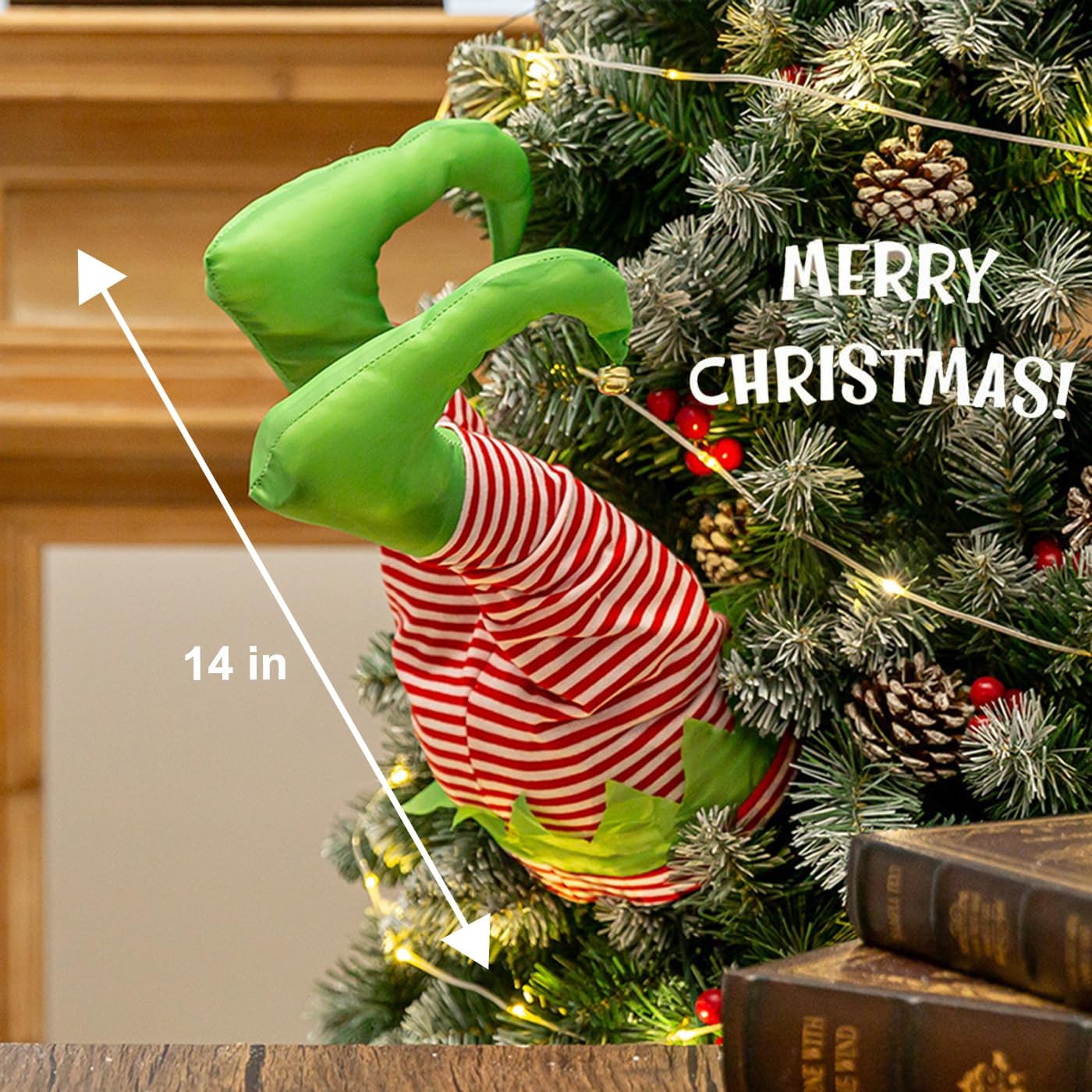 Christmas Tree Decorations, Christmas Animatronics Funny Elf Stuck in Christmas Tree Decor, Plush Swinging Legs Christmas Ornaments Tree Topper Party Decorations Indoor