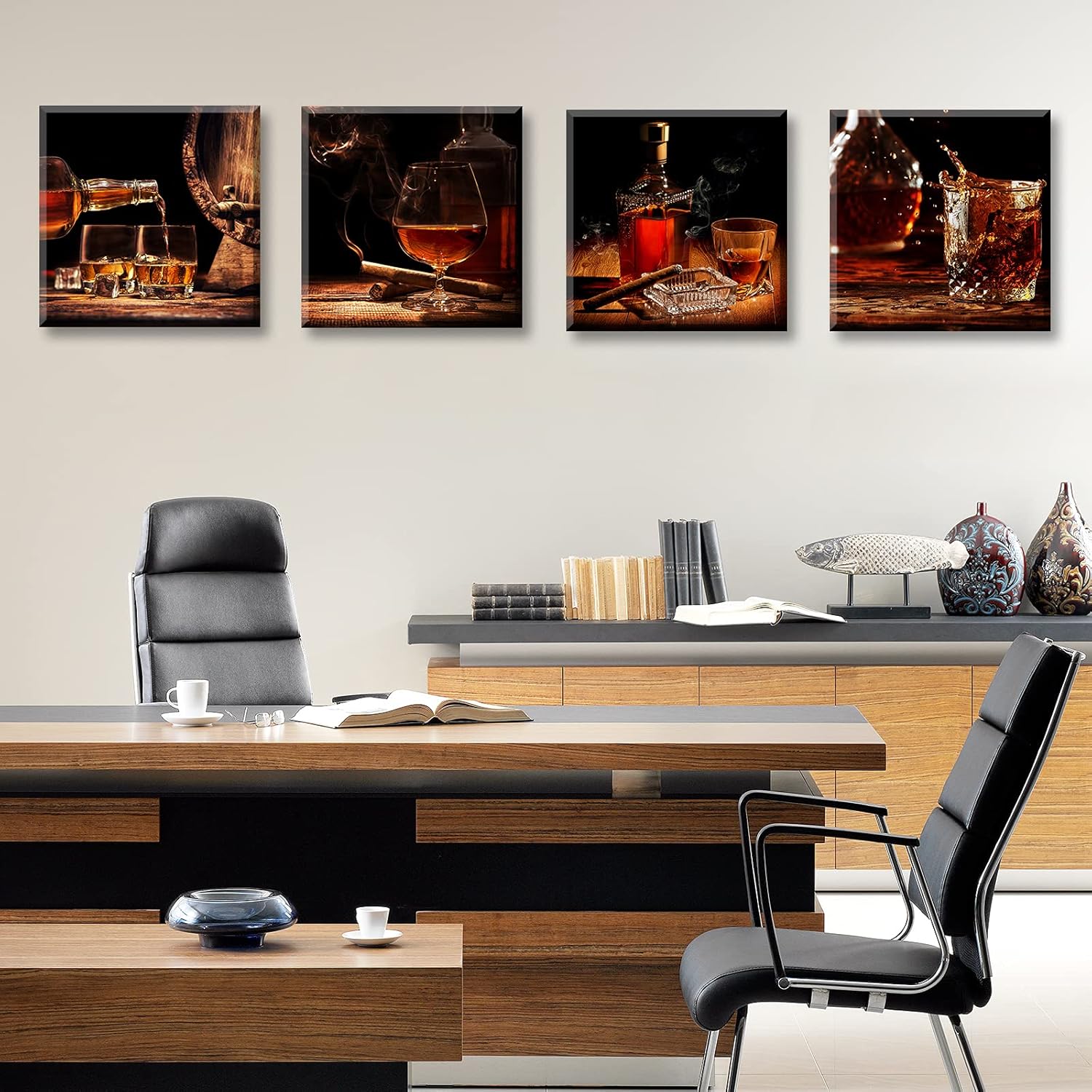 Kitchen Wall Art Wine Retro Artwork Decor Whisky Pictures Canvas Print Painting for Dining Room Bar Decorations Accessories 12"X12"X4 Framed 12"Wx12"Hx4 orange-01