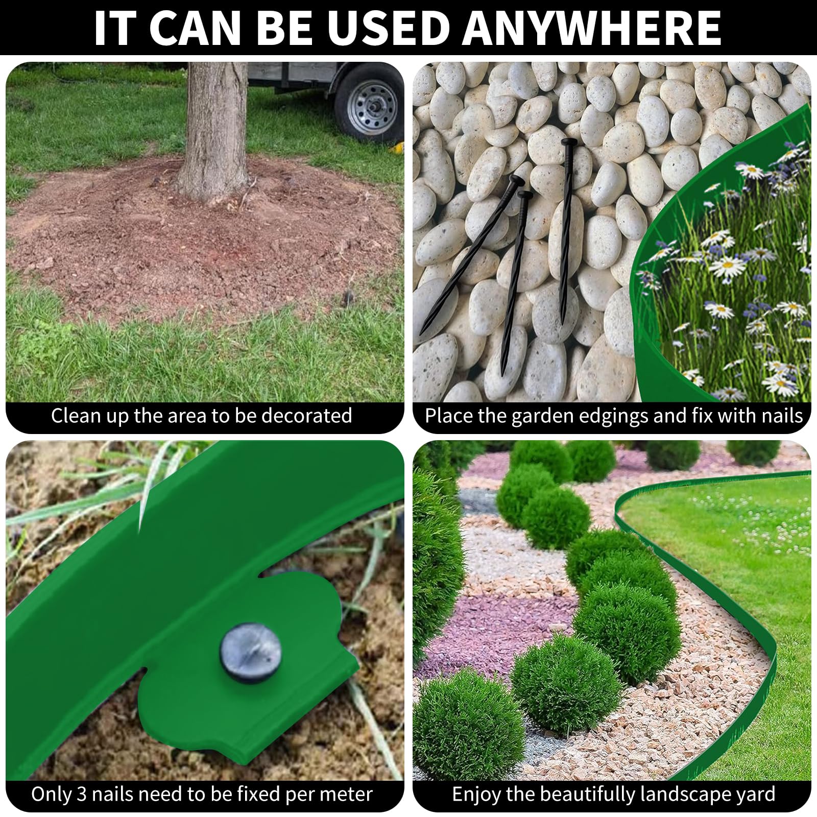WOLTU Bordure De Jardin Flexible 20 M – Hauteur 5 Cm Noir – PE Résistant Avec 60 Piquets – Délimitation Pelouse & Allées