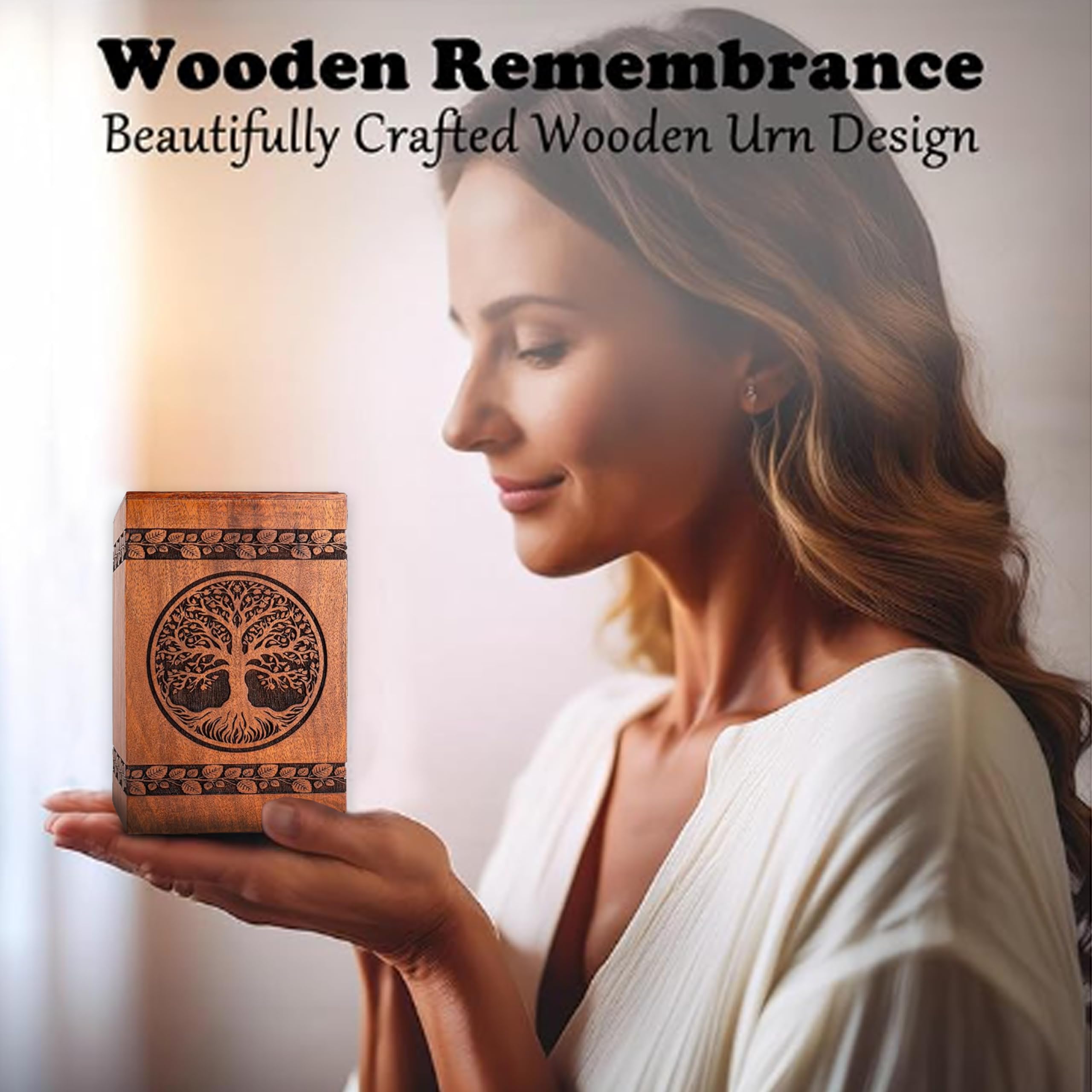 Urna de madera del árbol de la vida para cenizas humanas hombre adulto, urnas de madera, urna de cremación, urnas para cenizas humanas adultas y mujeres (teca, recuerdo)