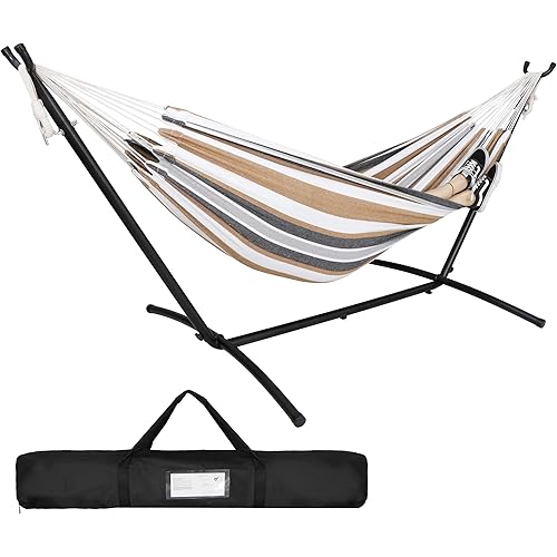 ZENY Double Hammock and Stand for 2 Person Heavy Duty Hammock Stand Brazilian-Style Cotton Hammock, 440LB Capacity