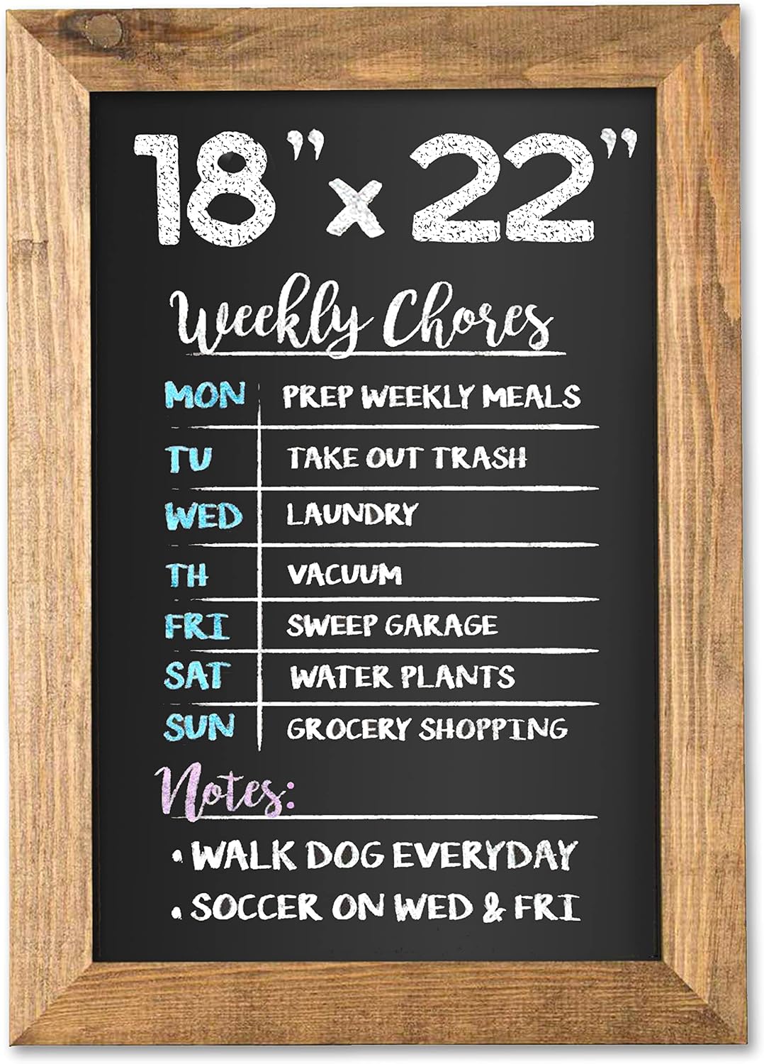 Rustic Wooden Magnetic Kitchen Chalkboard Sign - 18x22 Inch Brown Framed Wall Hanging Chalk Board for Farmhouse Decor, Wedding, Restaurant Menu & Home