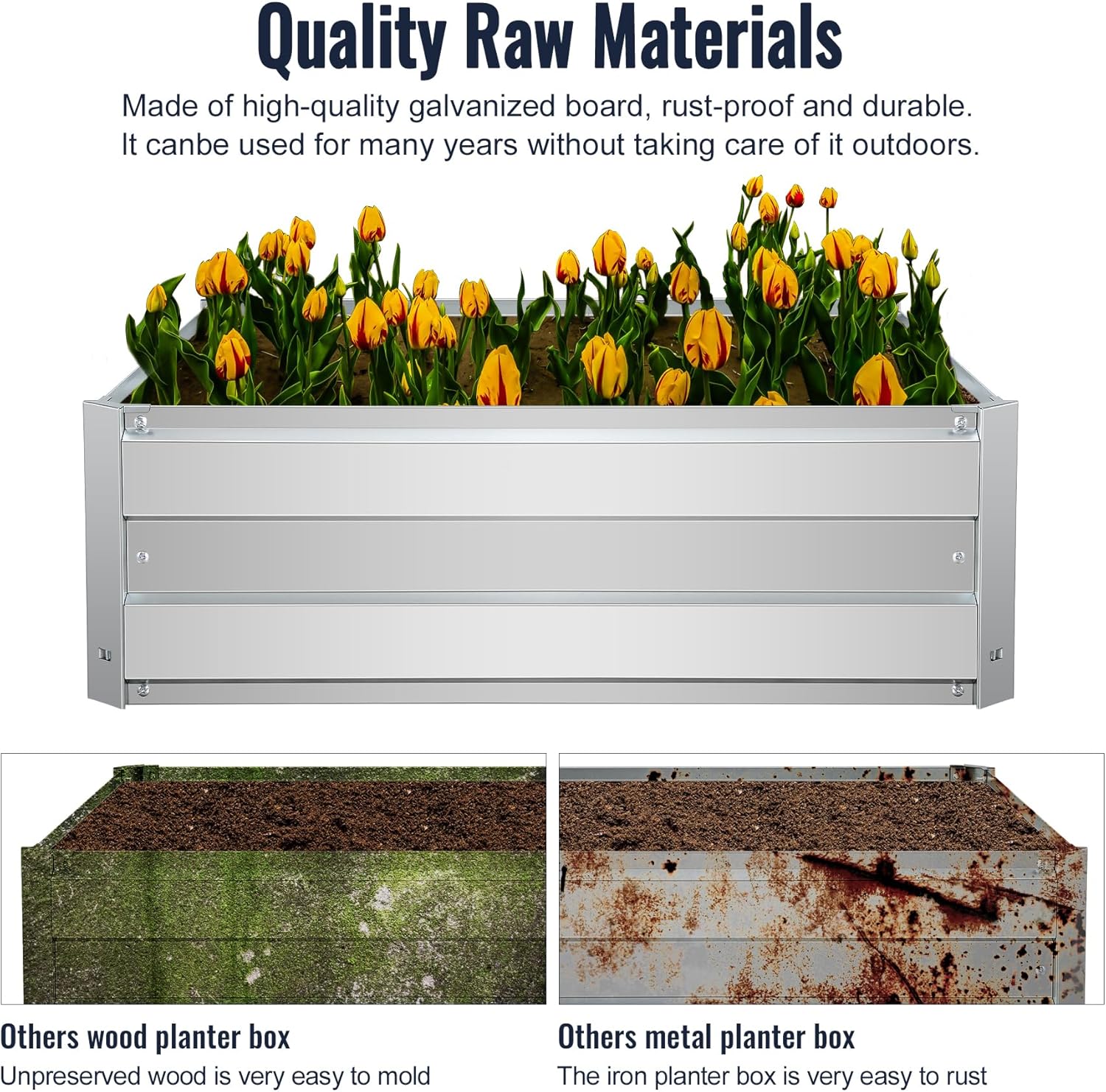 Galvanized Raised Garden Bed Outdoor for Vegetables Flowers Herb, 3×3×1FT Large Heavy Metal Box Steel Kit with Corner, Silver