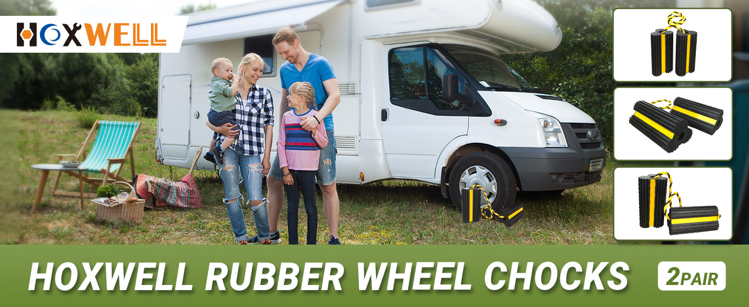 Dual Wheel Chocks 4-Pack Heavy Duty Rubber Wheel Chocks With Rope ...