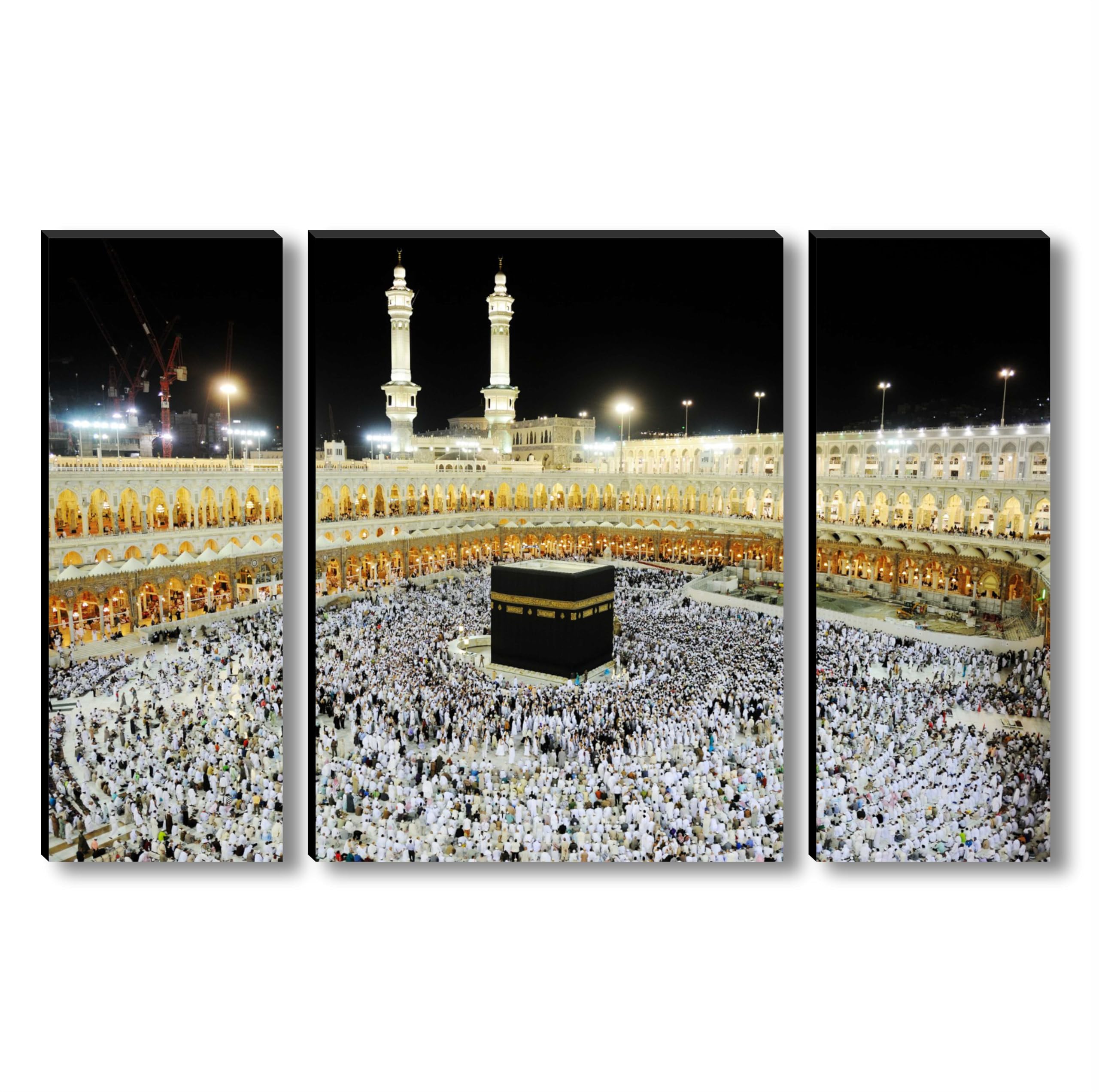 SAF Kaaba Mecca Wall Painting – 3 Panel Islamic Artwork | Holy Kaaba Masjid Al Haram Night View | Spiritual Islamic Wall Décor for Home, Mosque, Prayer Room & Office (20 x 12 Inch) JM-36106
