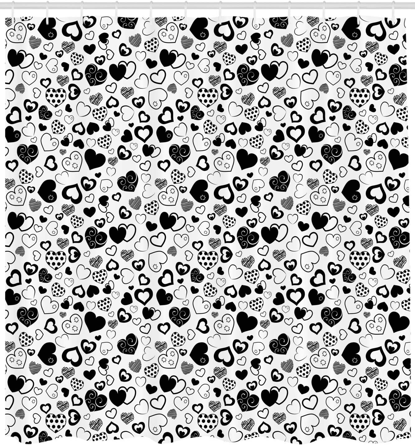 Lunarable Hearts Shower Curtain, Monochrome Love Theme with