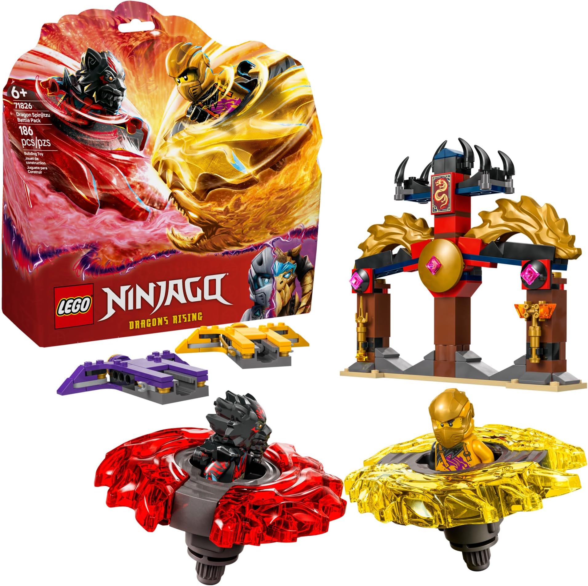 NINJAGO Dragon Spinjitzu Battle Pack - Spinning Blade Building Toy for Kids, Boys and Girls, Ages 6+ - with 2 Minifigures - Gift Idea for Birthdays - 71826