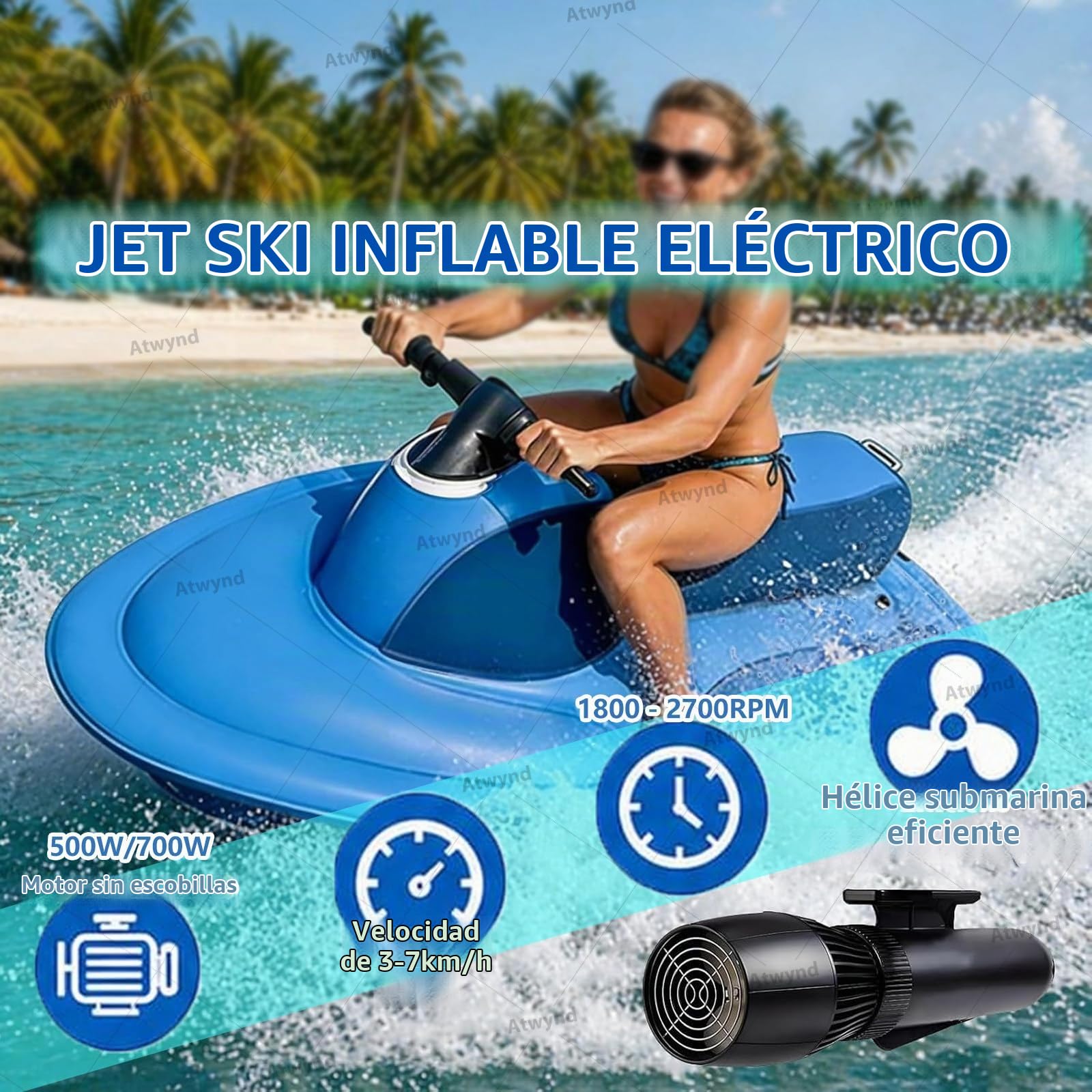 Moto Acuática Plegable con Motor, Lancha Motora Eléctrica para 2 Personas para Adultos y Niños, Lancha Motora Inflable Plegable, Ideal para Snorkel, Buceo y Actividades en El Océano Nothruster