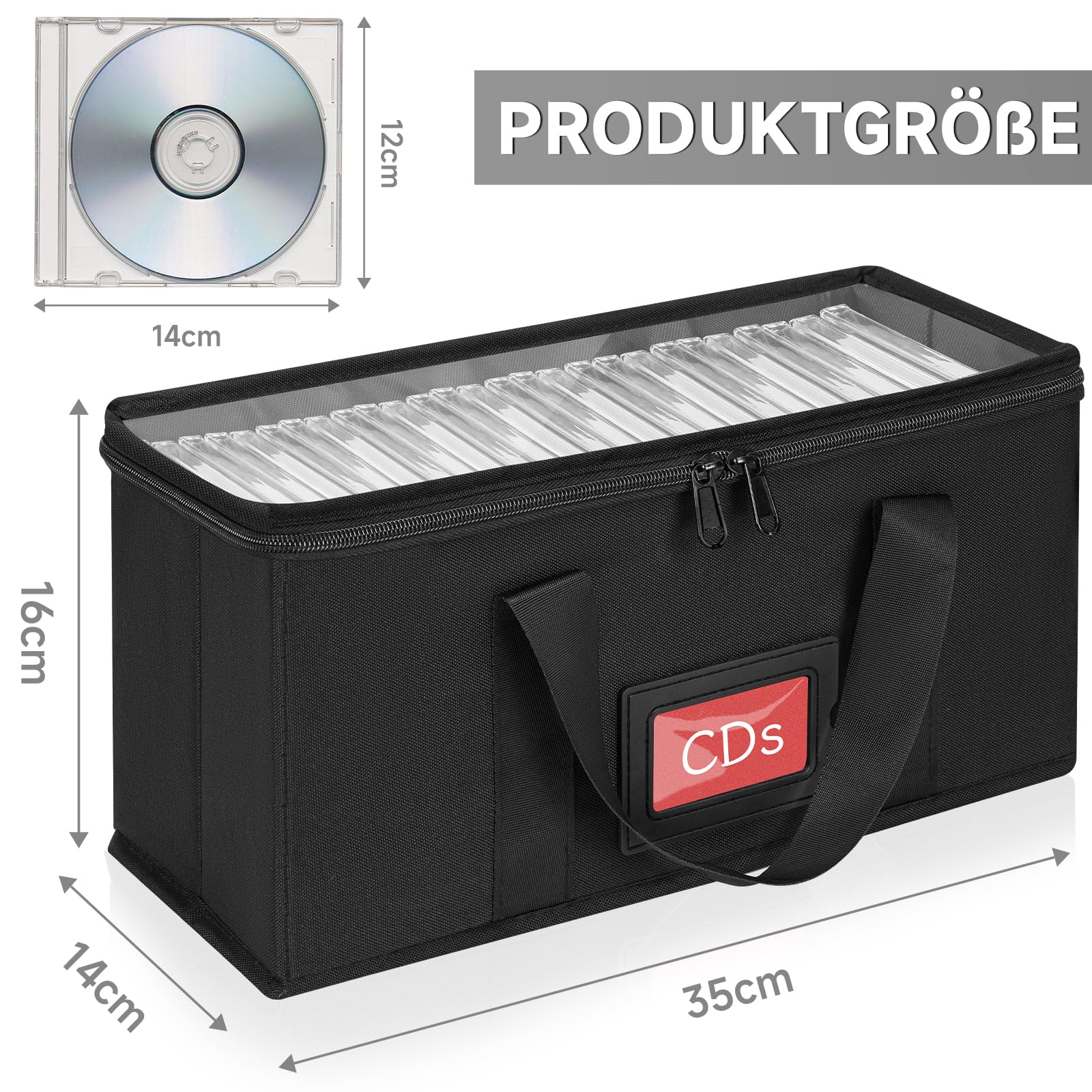 Borsa di stoccaggio CD/Dvd con Maniglia, Nero, Pacchetto da 4 Pezzi