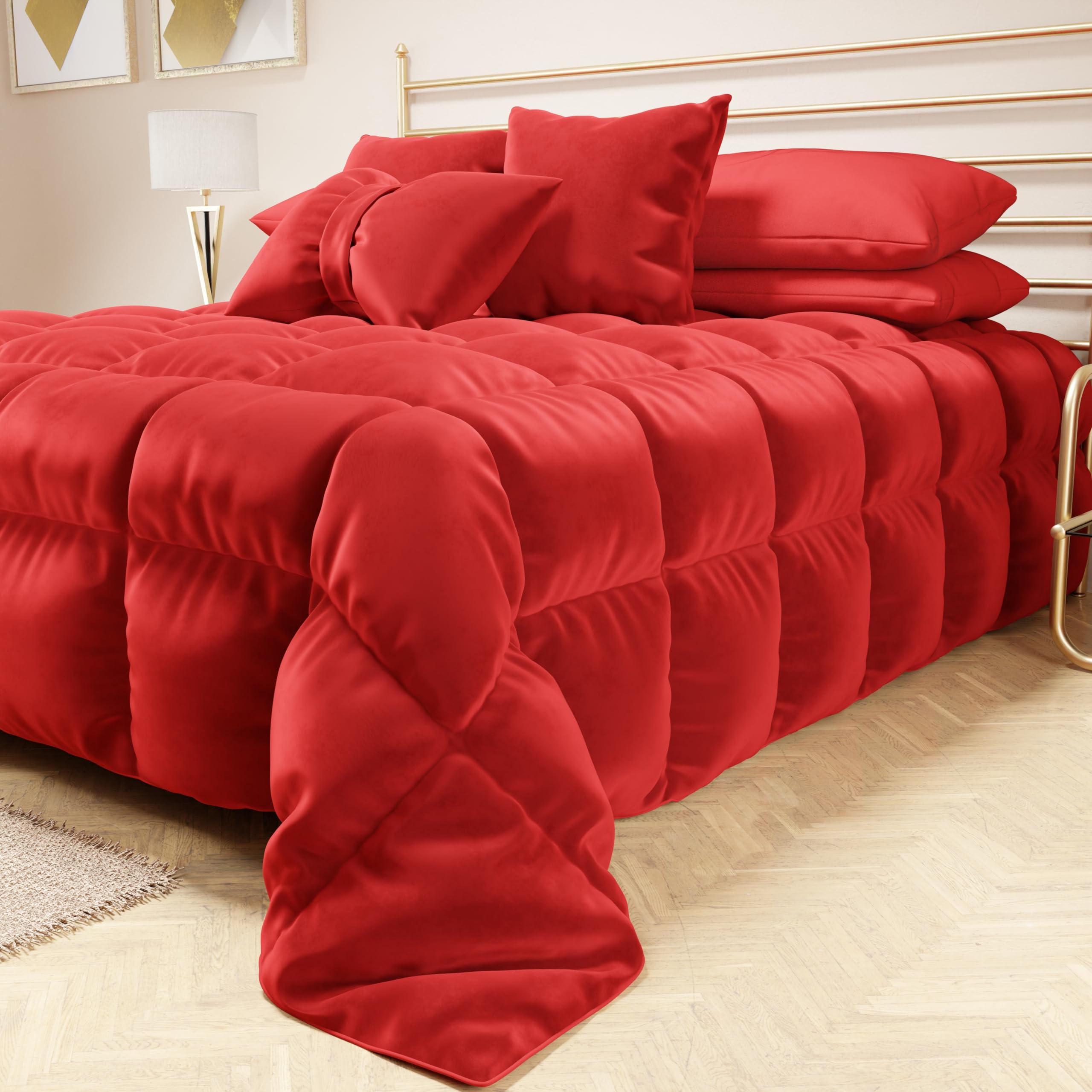 PETTI Artigiani Italiani - Trapunta in Morbido e Caldo Velluto 350 g/m², Piumone Matrimoniale, Double Face, Trapunta Matrimoniale: 260x270 cm, Rosso, 100% Made in Italy