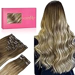 WENNALIFE Clip in Hair Extensions, 150g 20 Inch 9pcs Ombre Walnut Brown to Ash Brown and Bleach Blonde Human Hair Extensions Thicker Clip in Hair Extensions Real Human Hair Clip Set Double Weft