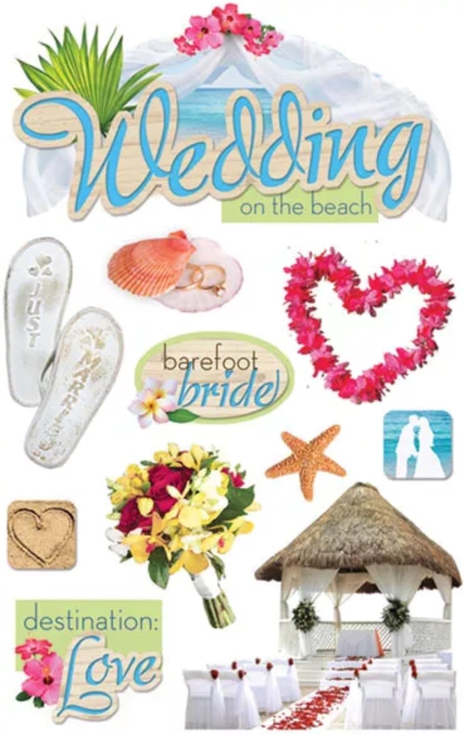 Paper House Productions STDM-0136 3D Sticker 4.5" x 7" Sheet, Beach Wedding