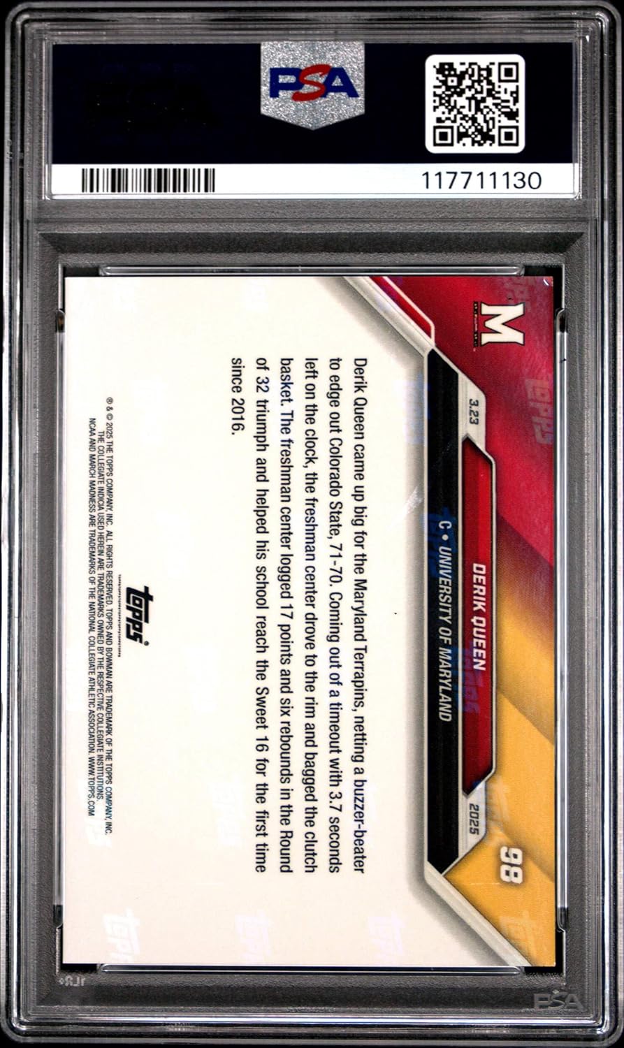 Graded 2024 Topps Bowman U Now Derik Queen #98 Rookie RC Basketball Card PSA 10 Gem Mint