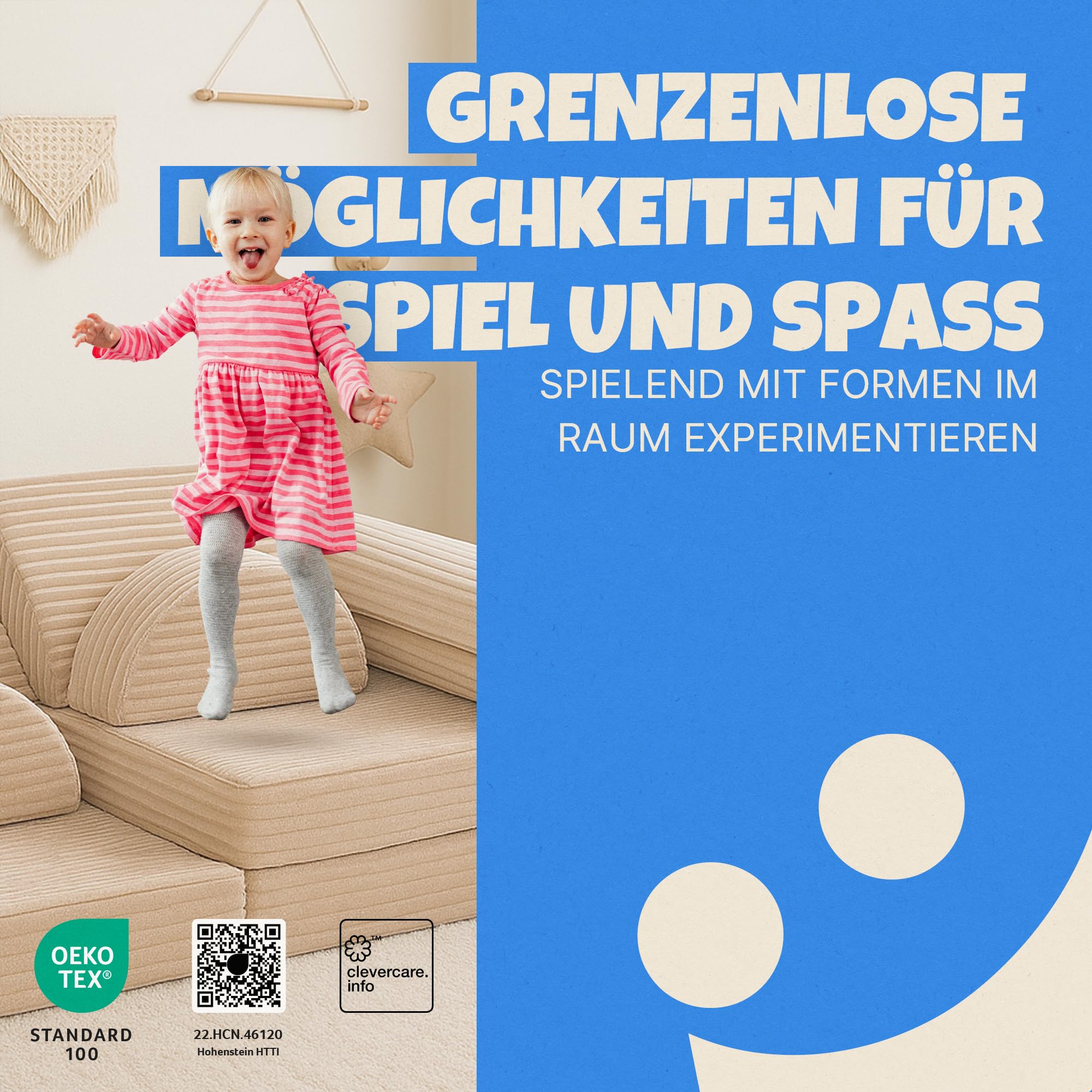 Bestlivings Spielsofa Kinder Beige Flanell-Cord | 11-teilig