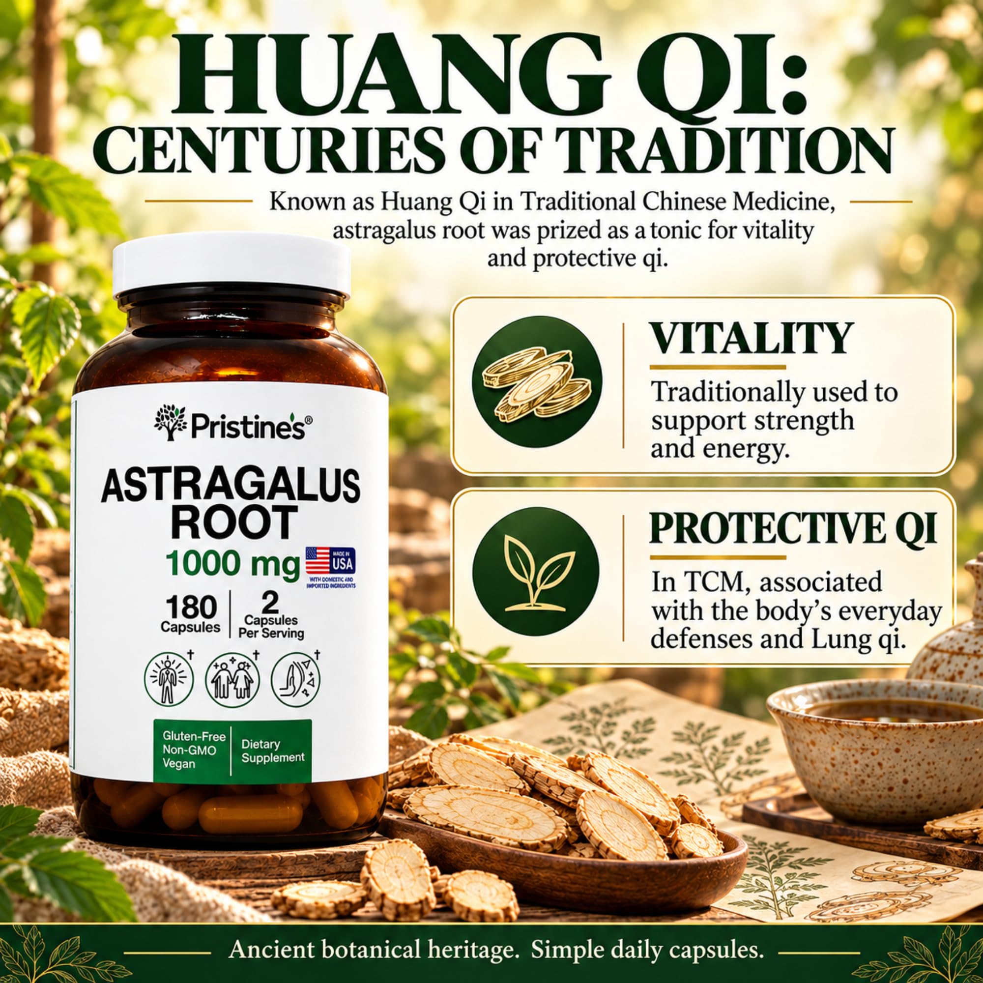 PRISTINE'S Astragalus Root Capsules, Adaptogen for Immunity & Lung Health — Amazon image 2