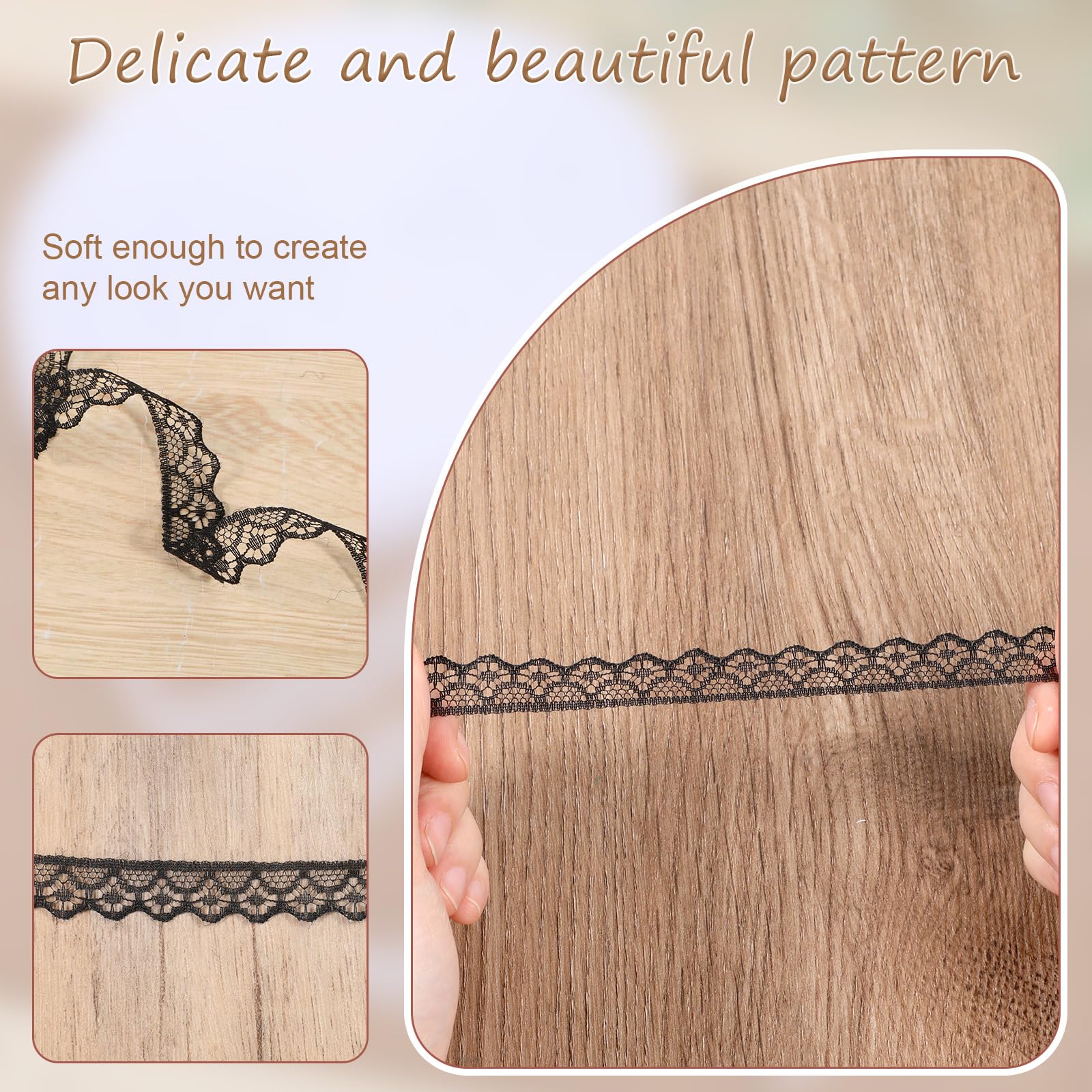 30 Yards Black Lace Ribbon Roll 0.6 Inch Wide Flower Fabric Lace Trim Roll Sewing Crafts Trim Ribbon for Wedding Decoration, Bouquet, and Gift Packaging