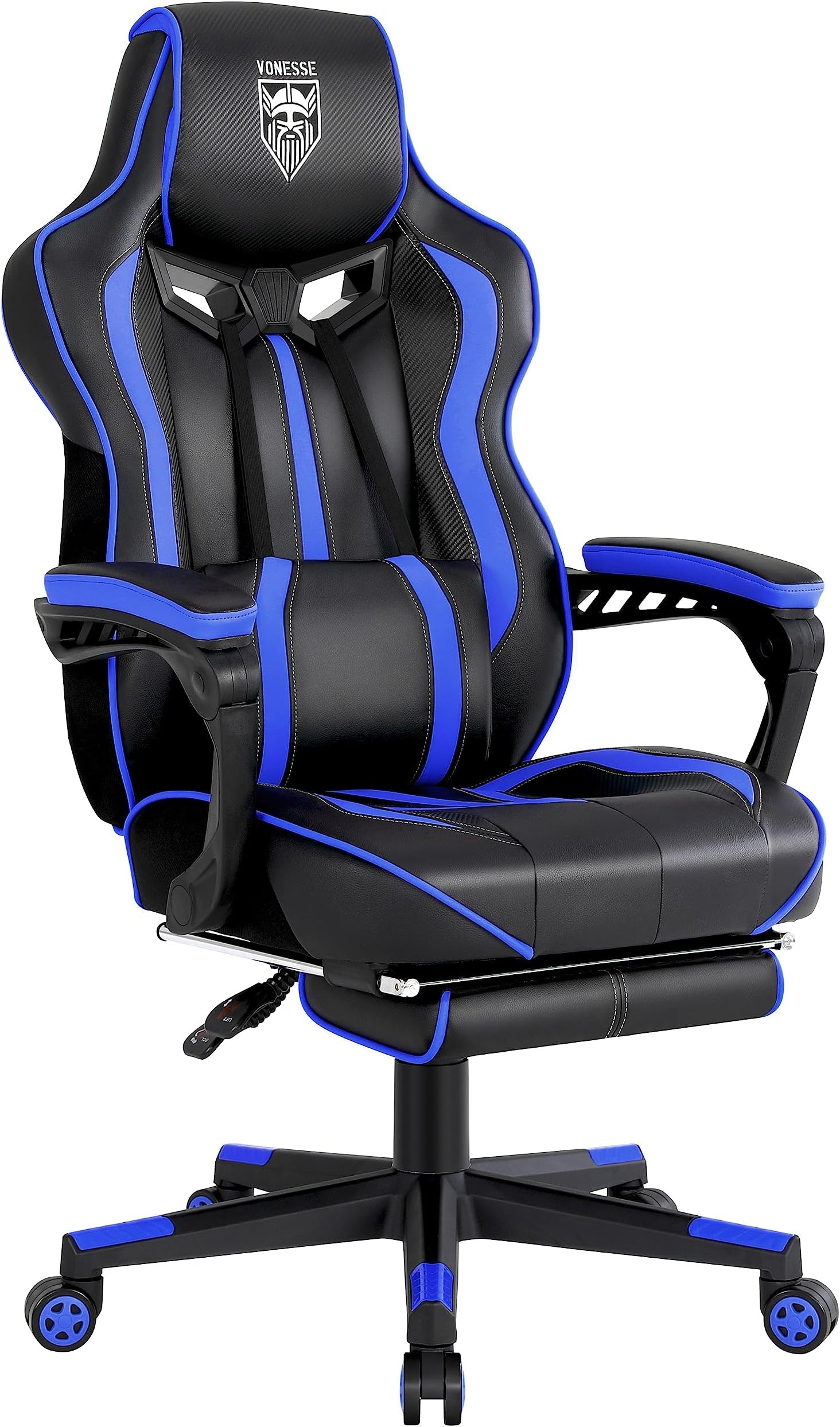 Vonesse Gaming Chairs for Adults, Gamer Chair with Footrest and Massage, Reclining Big and Tall Ergonomic Gaming Chair, Computer Chairs for Heavy People 300LBS (Blue/Black)