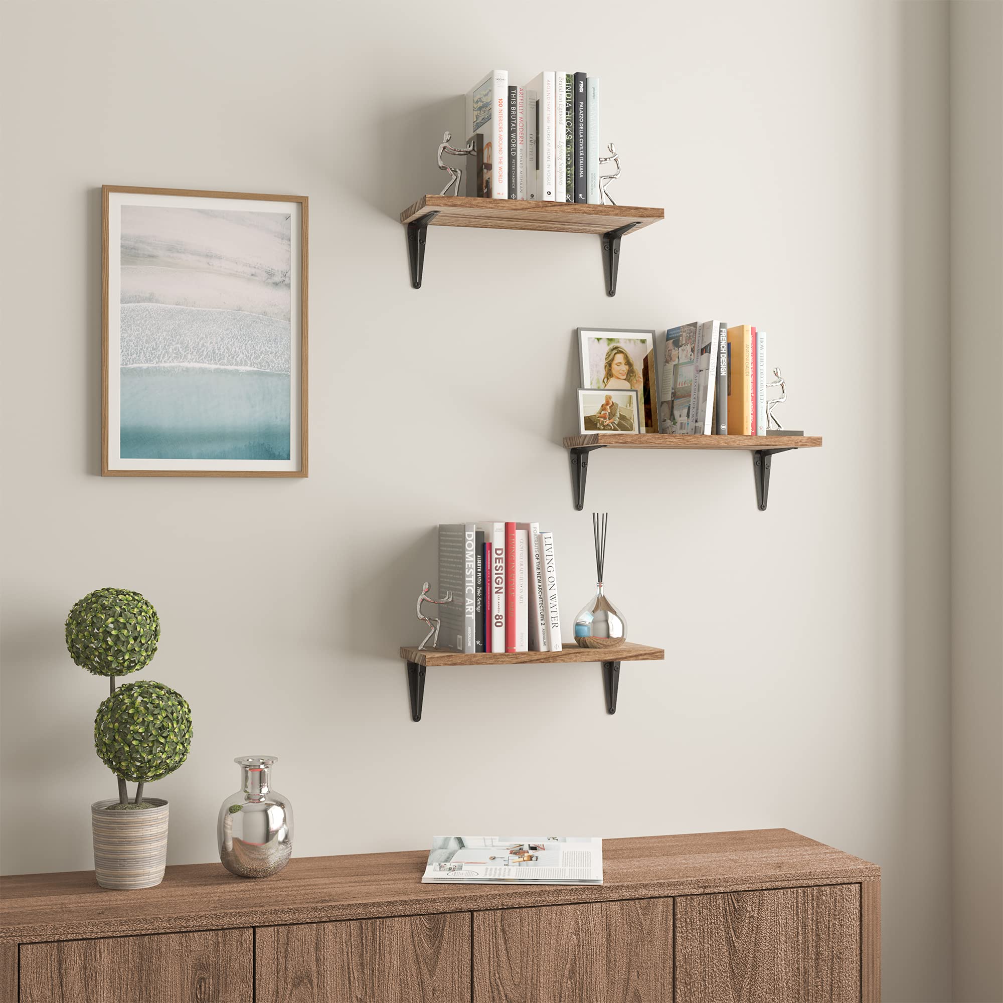 Wallniture Arras Rustic Wood Floating Shelves for Wall Storage, Wall
