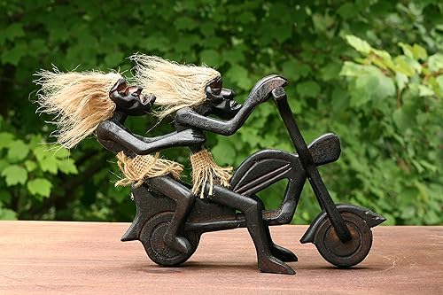 G6 Collection Hecho a mano de madera primitiva tribal divertida estatua Harley Davidson Biker escultura motocicleta Tiki Bar hecho a mano jinete