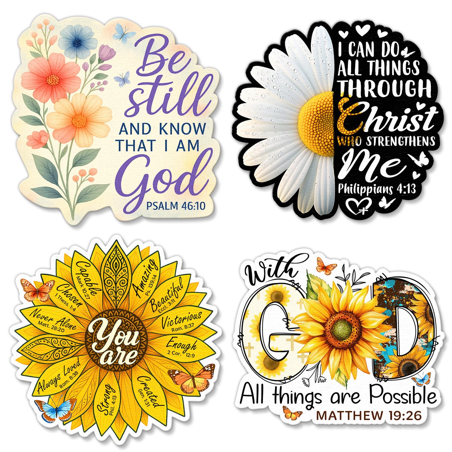 (4 Pcs) Christian Motivational Sticker Pack for Women – 3 Inch Waterproof Vinyl Decals – Bible Verse Inspirational Stickers for Laptops, Water Bottles