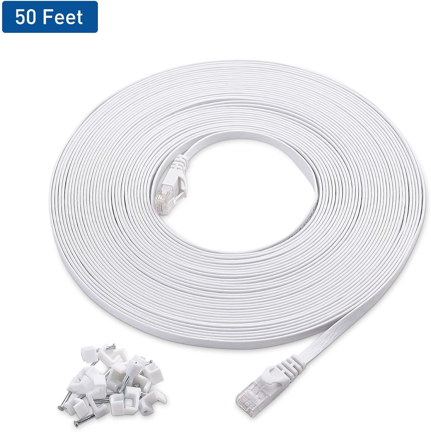 Cable Matters Snagless Long Cat6 Ethernet Cable (Cat6 Cable, Cat 6 Cable) in Blue 125 ft & Cat6 Flat Ethernet Cable in White 50 ft