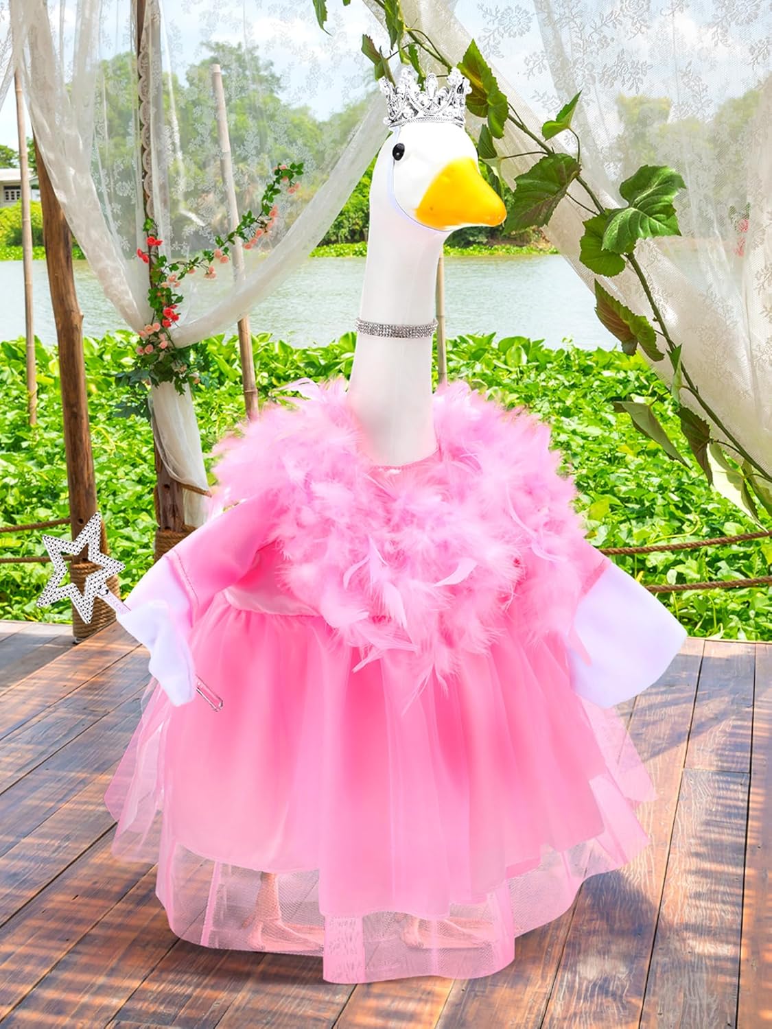 Outus Princess Goose Outfits 23inch Pink Tutu Skirt for Porch Goose Funny Geese Cloth for Princess Birthday Party Summer Baby Shower Wedding Yard Garden Outdoor Decor - Image 4