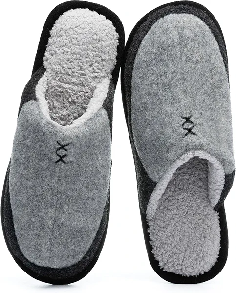 GOEWY Mens Two-Tone Scuff Slippers with Memory Foam Cozy Warm Slip On House Shoes for Indoor Outdoor Gifts for Men Him Dad